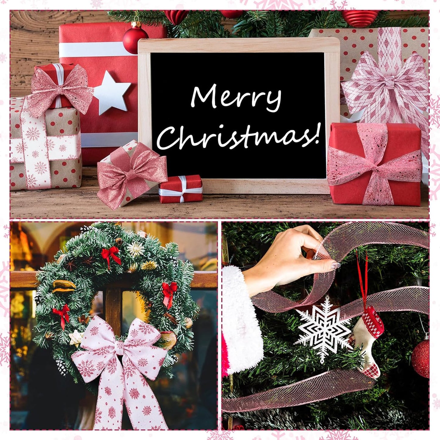 5 Roll 50 Yard Christmas Decor Wire Ribbon 2.5 Inch Glitter Metal Mesh Ribbon Christmas Decoration Tree Bow Classification Glitter Wreath Gift Packaging Ribbon Craft Project Diy(Pink)
