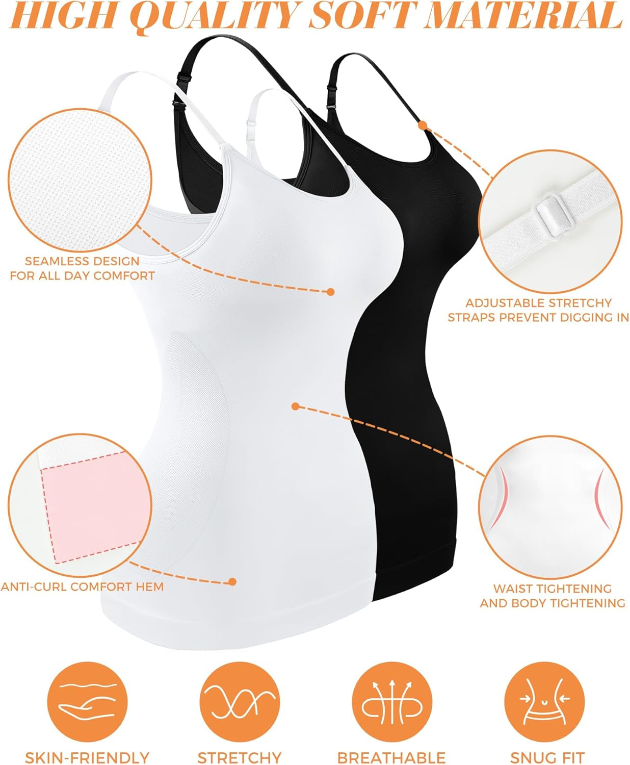Women'S Shapewear Tummy Control Scoop Neck Camisole Tops for Women Seamless Compression Tank Top Regular and plus Size