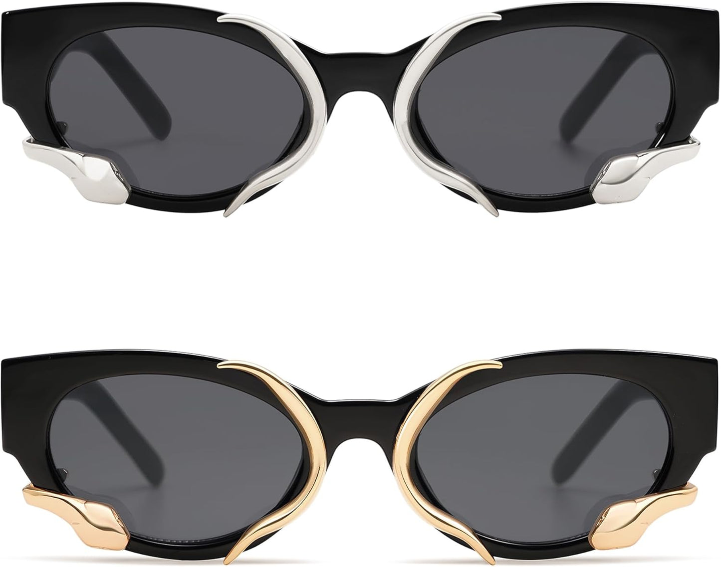 Trendy Sunglasses for Women Men Vintage Narrow Cateye Metal Snake Sunnie Y2K Accessories AP3621