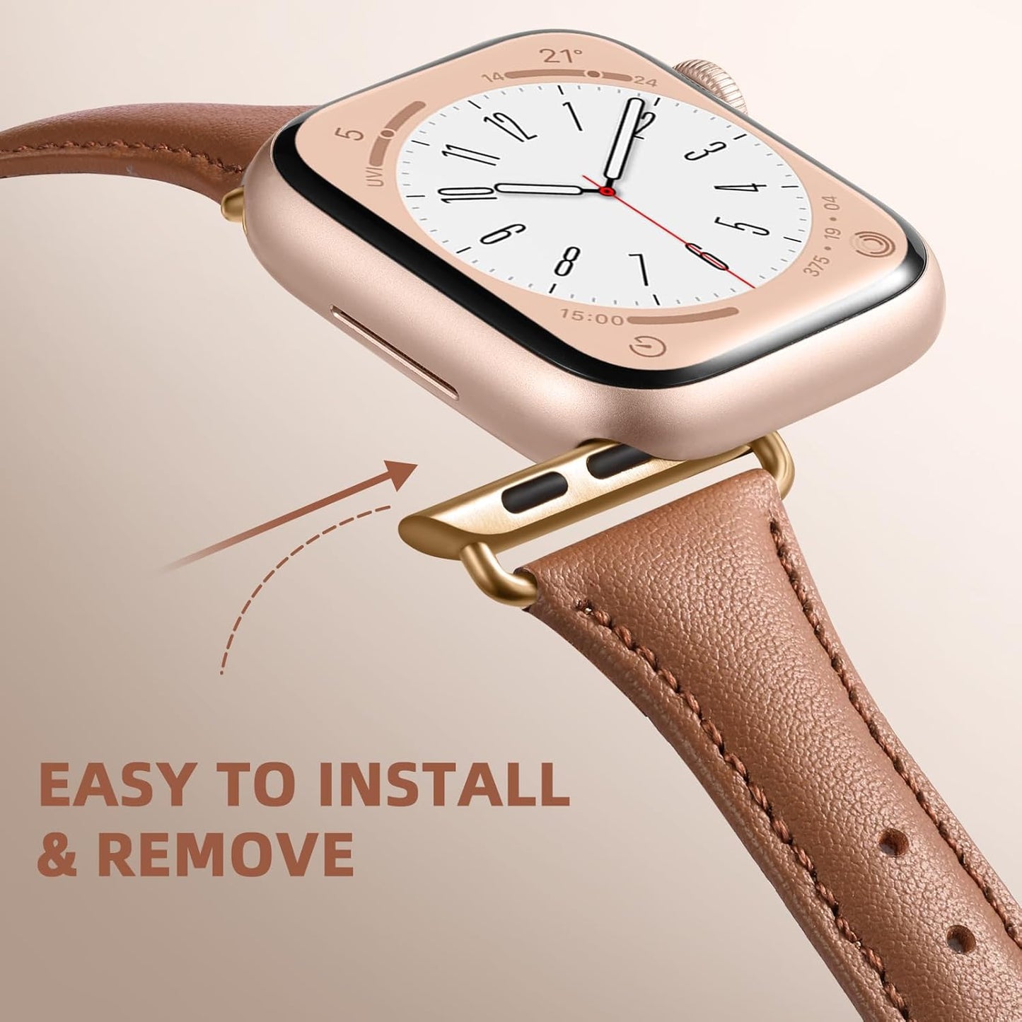 Slim Leather Band Compatible with Apple Watch Bands for Women 40Mm 38Mm 41Mm 42Mm 44Mm 45Mm 49Mm, Top Grain Genuine Leather Strap Thin Wristband for Iwatch Bands for Women Series 9 8 7 6 5 4 3 2 1 SE Ultra 2