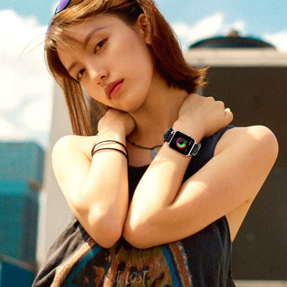 Compatible with Apple Watch Band 38Mm 40Mm 42Mm 44Mm Soft Floral Fabric Elastic Scrunchies Iwatch Bands for Apple Watch Series 6,SE,5,4,3,2,1 38Mm/40Mm Gray Flower L