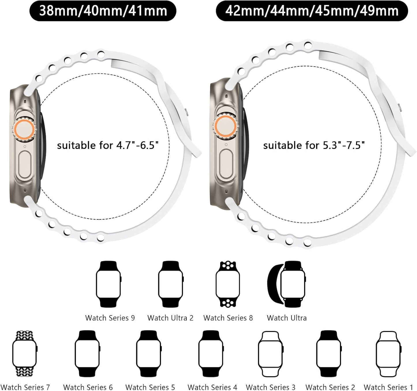 Silicone Ocean Bands Compatible with Apple Watch Band Ultra 49Mm 45Mm 44Mm 41Mm 38Mm 40Mm 42Mm for Women Men, Soft Breathable Sport Ocean Loop Wristband Replacement Strap Compatible for Apple Watch Ultra 2/Ultra Iwatch SE2/SE Series 9 8 7 6 5 4 3 2 1