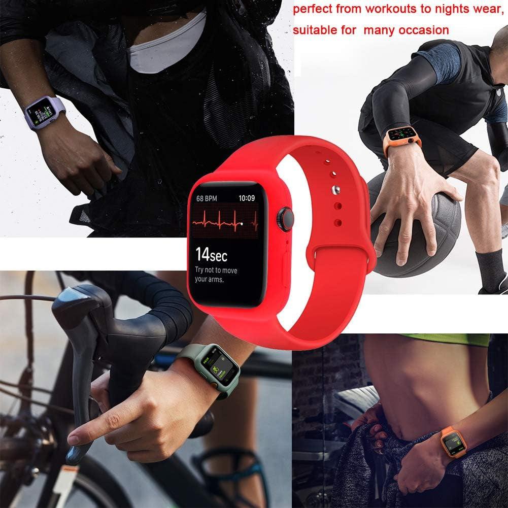 Compatible for Apple Watch Band with Case,Soft Silicone Sport Bands Wrist Strap with Protective Bumper for Iwatch SE Series 6 / Series5 / Series 4 Accessories.