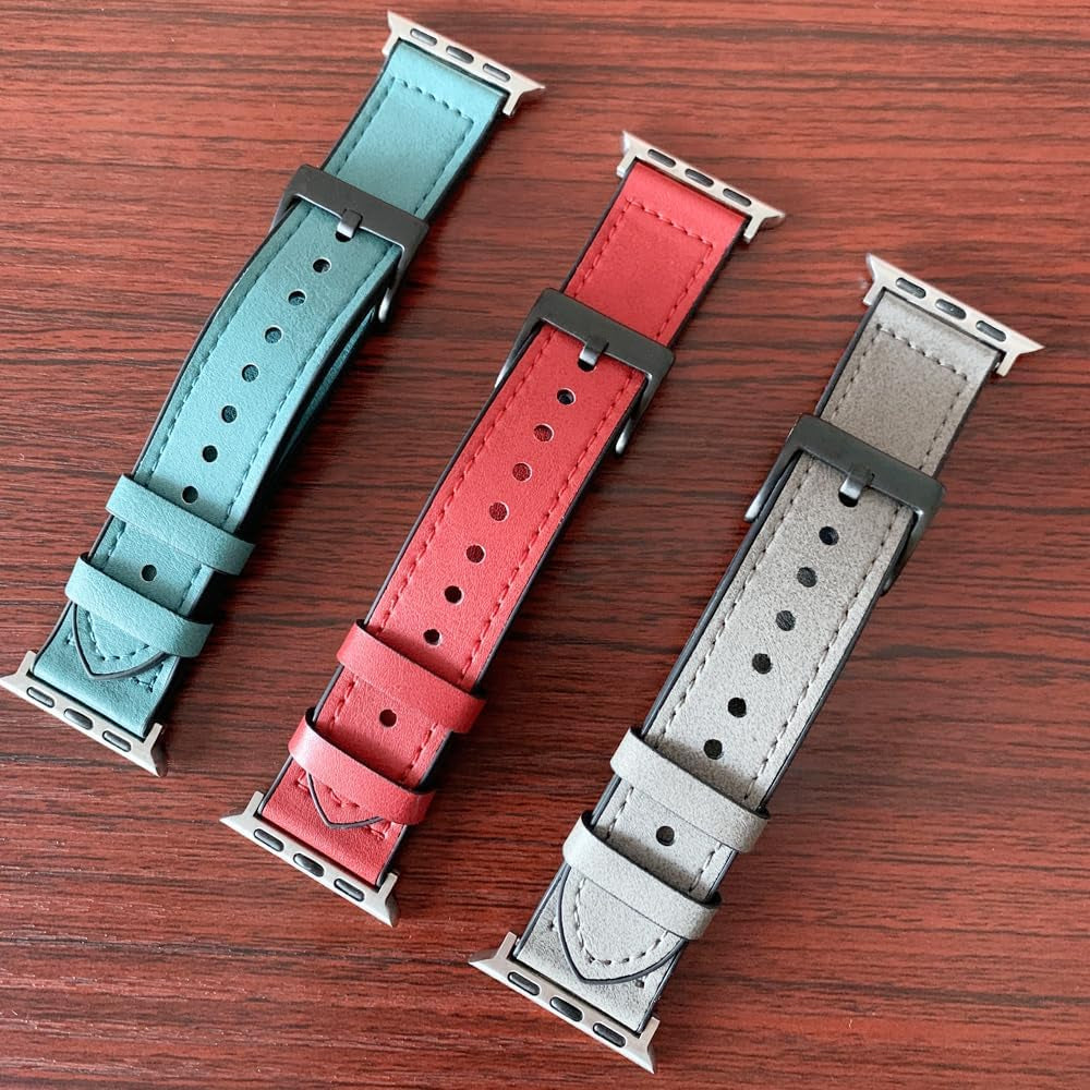 Compatible with Apple Watch Band 49Mm 45Mm 44Mm 42Mm 41Mm 40Mm 38Mm, Genuine Leather Bands Strap for Iwatch Ultra SE SE2 Series 8 7 6 5 4 3 2 1 (Blue,38Mm/40Mm/41Mm)