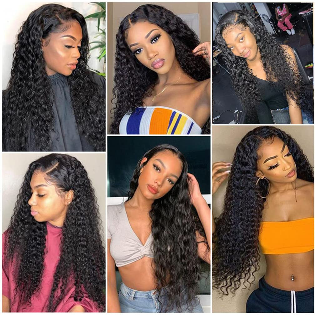 Water Wave Bundles and Closure Curly Wave Bundles with 4X4 Free Part Closure Ocean Wave Wet and Wavy Human Hair Bundles with Lace Closure (10 12 14+10) Pre Plucked with Baby Hair Natural Color