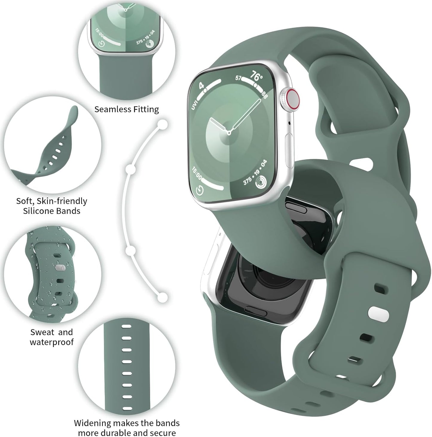 Extra Widened Silicone Bands Compatible with Apple Watch 38Mm 40Mm 41Mm 42Mm 44Mm 45Mm 49Mm, Replacement Soft Sport Strap Wristbands for Iwatch Series 9/8/7/6/5/4/3/2/1 Ultra SE Women Men, Cactus