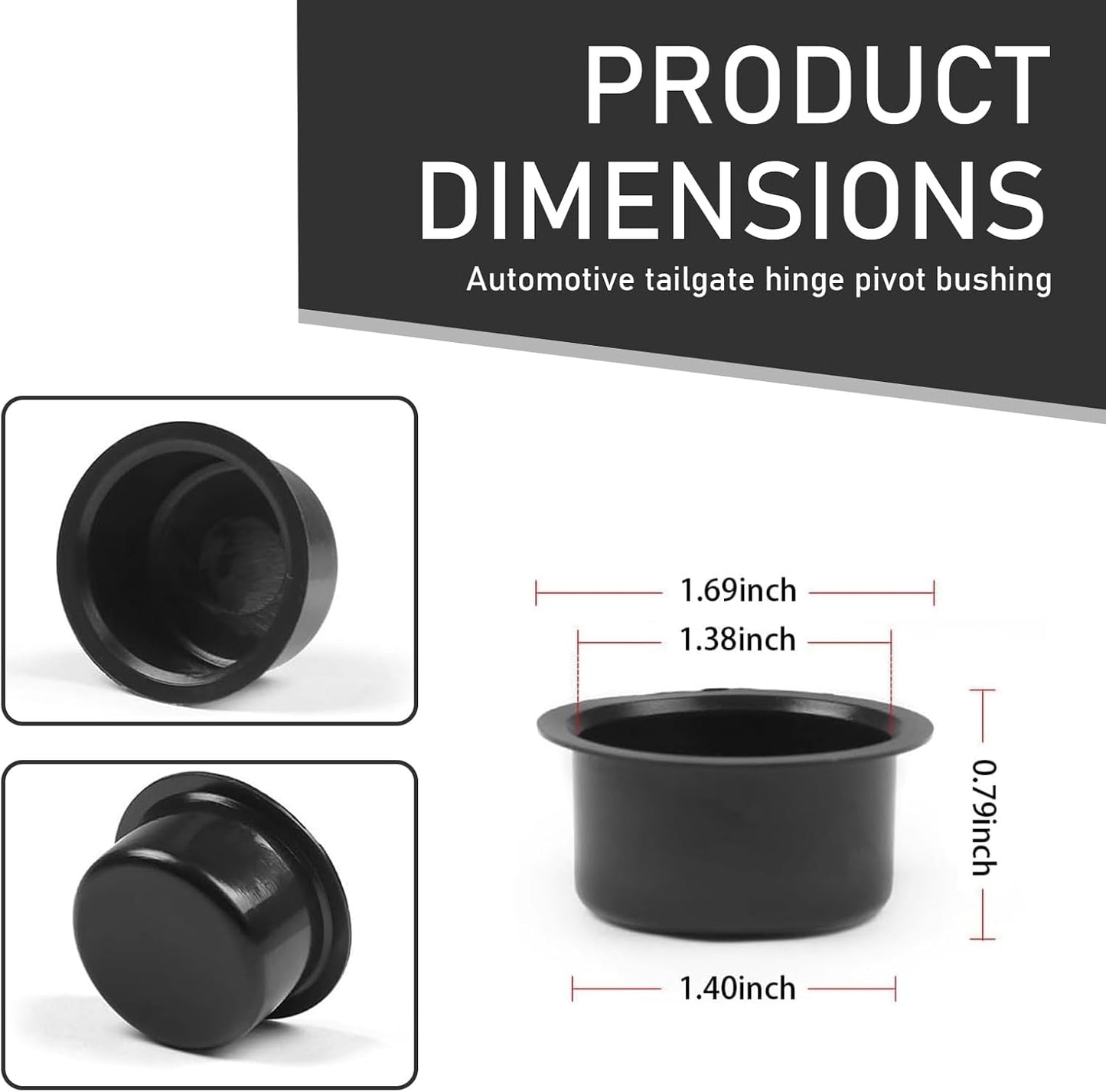 4 PCS Car Tailgate Hinge Insert, Multi-Spec Plug-In Protection Replacement, Tailgate Pivot Bushing Repair Accessories, Compatible with Dodge Ram 1500 2500 3500 and Ford F-Series (Black)