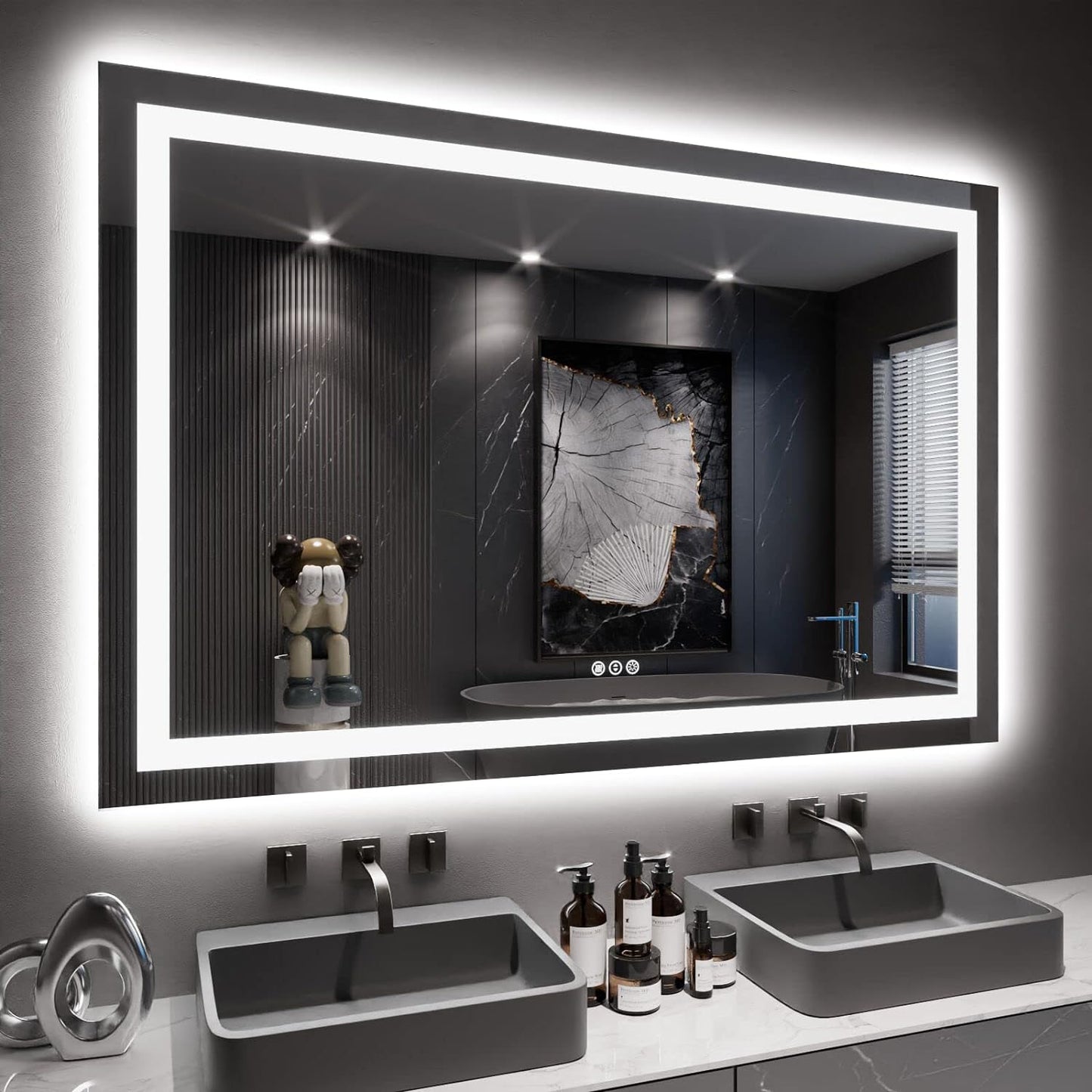 60”X30“ RGB LED Bathroom Mirror with Lights for Bathroom, Anti-Fog, Dimmable,Multiple Light Modes, RGB Backlit + Front Light, Memory Function, Tempered Glass
