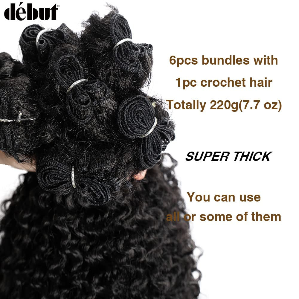 Synthetic Hair Bundles Weave Bundles 7Pcs Afro Kinky Curly 22 24 26 Inch 220G High Temperature Fiber (1B)