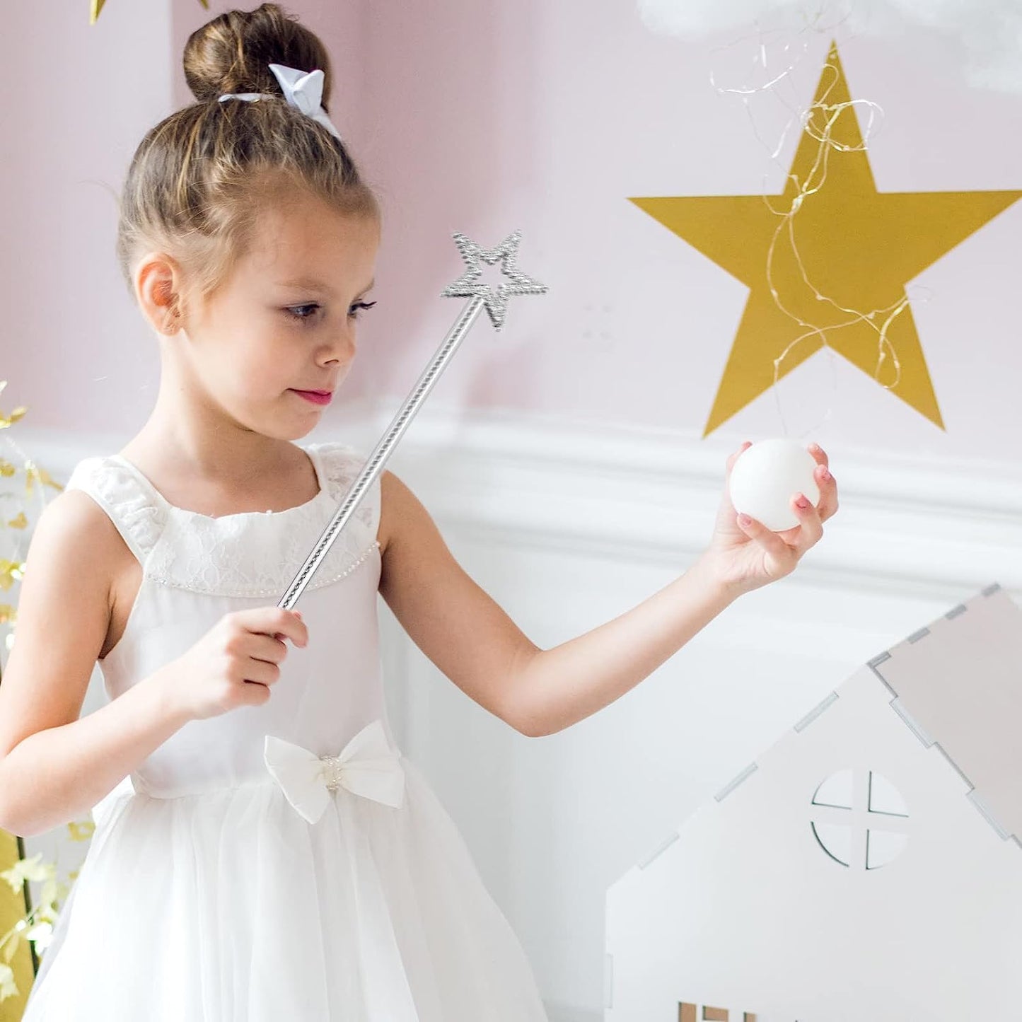2 Pcs 13 Inch Star Wand Elf Baton Angel Wand Angel Fairy Wand Plating Wand Sticks for Princess Birthday Party Wedding Halloween Christmas Costume Cosplay Dress up Accessories(Silver)
