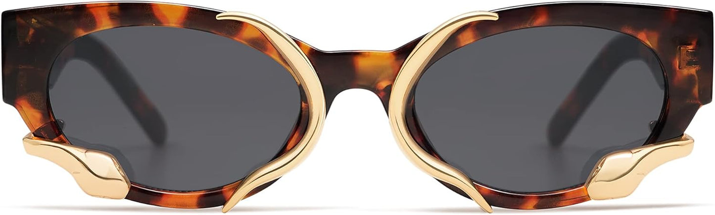 Trendy Sunglasses for Women Men Vintage Narrow Cateye Metal Snake Sunnie Y2K Accessories AP3621
