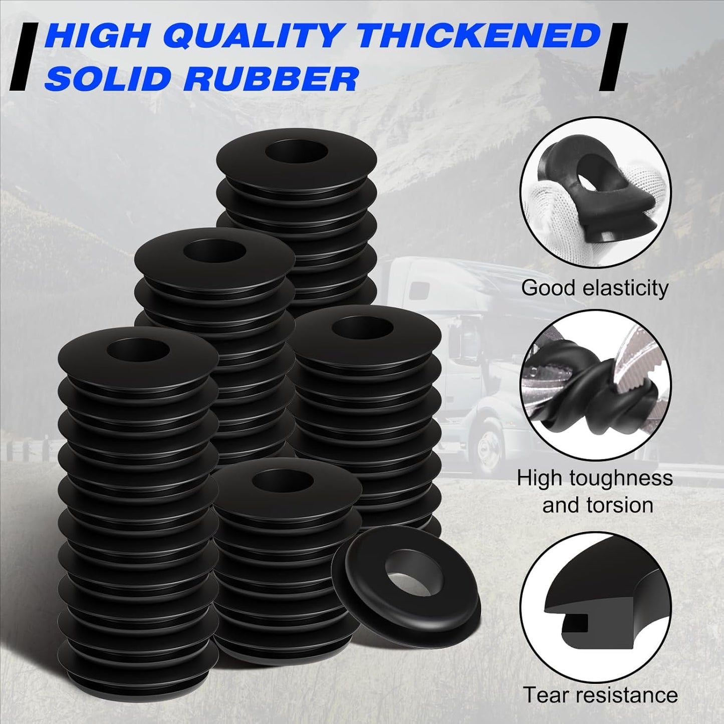 100Pcs Glad Hand Seals Black Truck Rubber Gladhand Gaskets Elastic Grommets round Washers for Semi Trailers Tractors Brake Air Hose Parts Number 10028 Truck Accessories