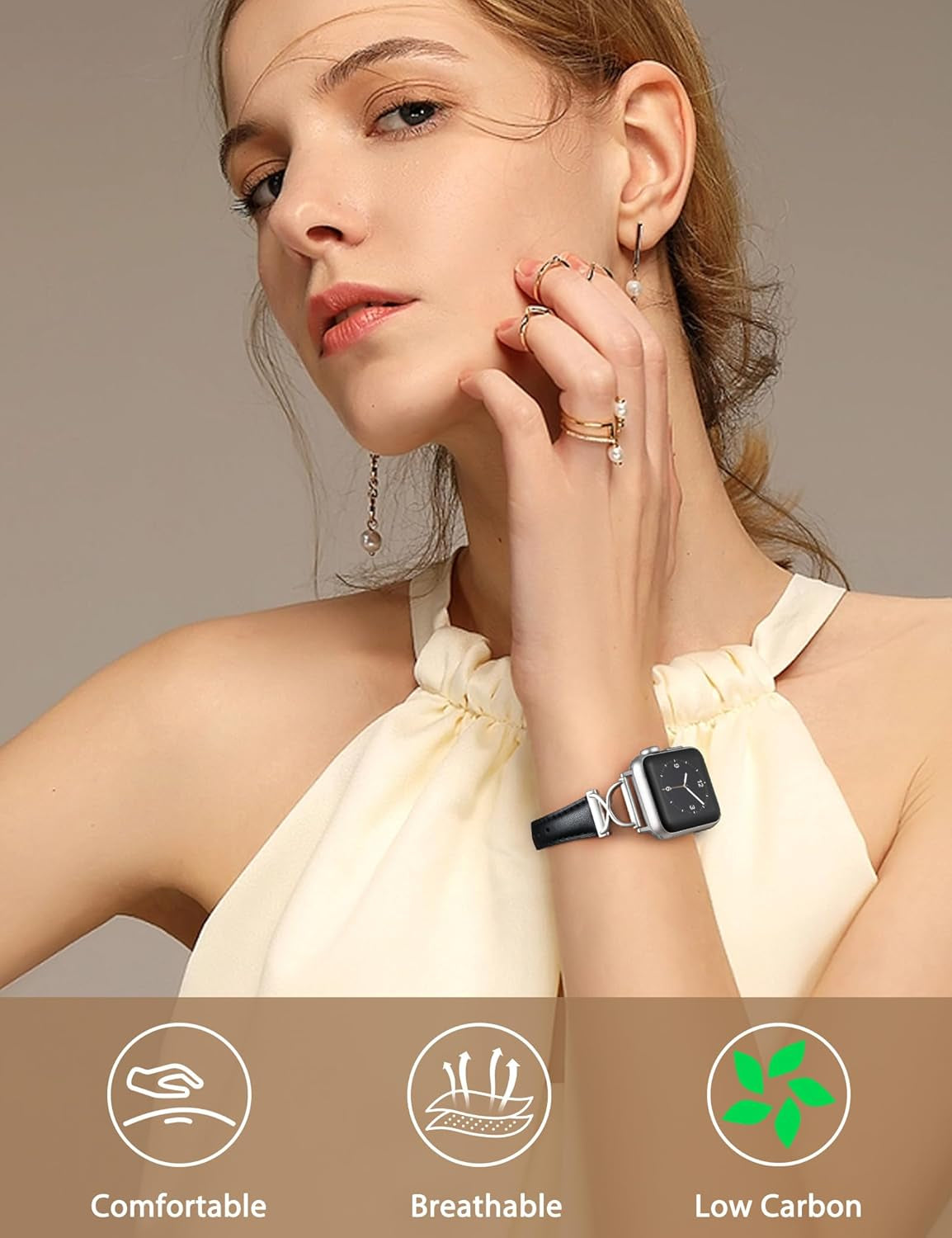 2 Packs Leather Band Compatible with Apple Watch Band Women 38/40/41/42/44/45/46/49Mm, Dressy Fancy Leather Strap for Iwatch Bands Series 10 9 8 7 6 5 4 3 2 1 SE Ultra