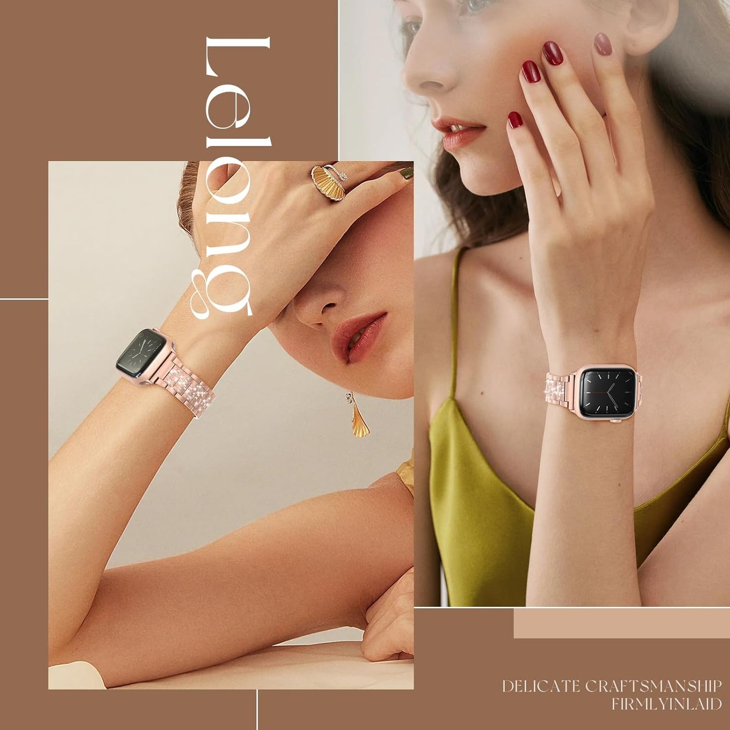 Compatible with Apple Watch Band 38Mm 40Mm 41Mm Series 9 8 7 6 5 4 3 2 1 SE Ultra for Women, Bling Replacement Bracelet Iwatch Band, Sparkle Diamond Rhinestone Stainless Steel Metal Wristband