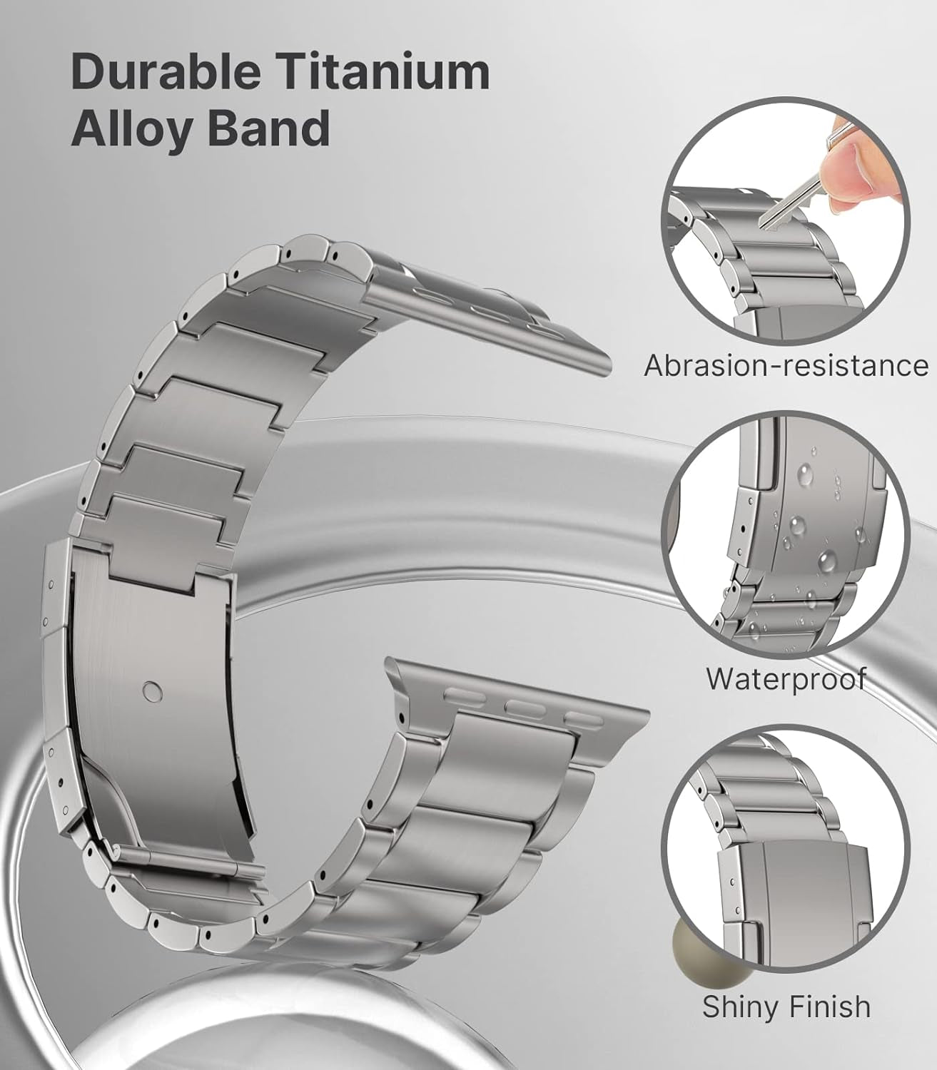 Titanium Band Compatible with Apple Watch Band 49Mm 45Mm 44Mm 42Mm Iwatch Ultra2 Ultra SE 2 SE Series 9 8 7 6 5 4 3 2 1, Titanium Replacement Watch Band with Folding Clasp, Silver