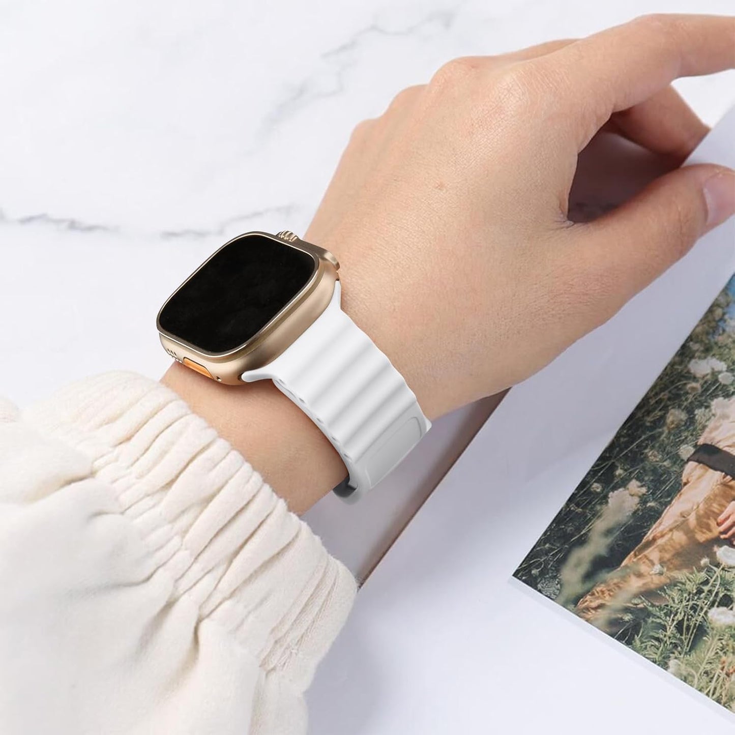 Silicone Ocean Bands Compatible with Apple Watch Band Ultra 49Mm 45Mm 44Mm 41Mm 38Mm 40Mm 42Mm for Women Men, Soft Breathable Sport Ocean Loop Wristband Replacement Strap Compatible for Apple Watch Ultra 2/Ultra Iwatch SE2/SE Series 9 8 7 6 5 4 3 2 1