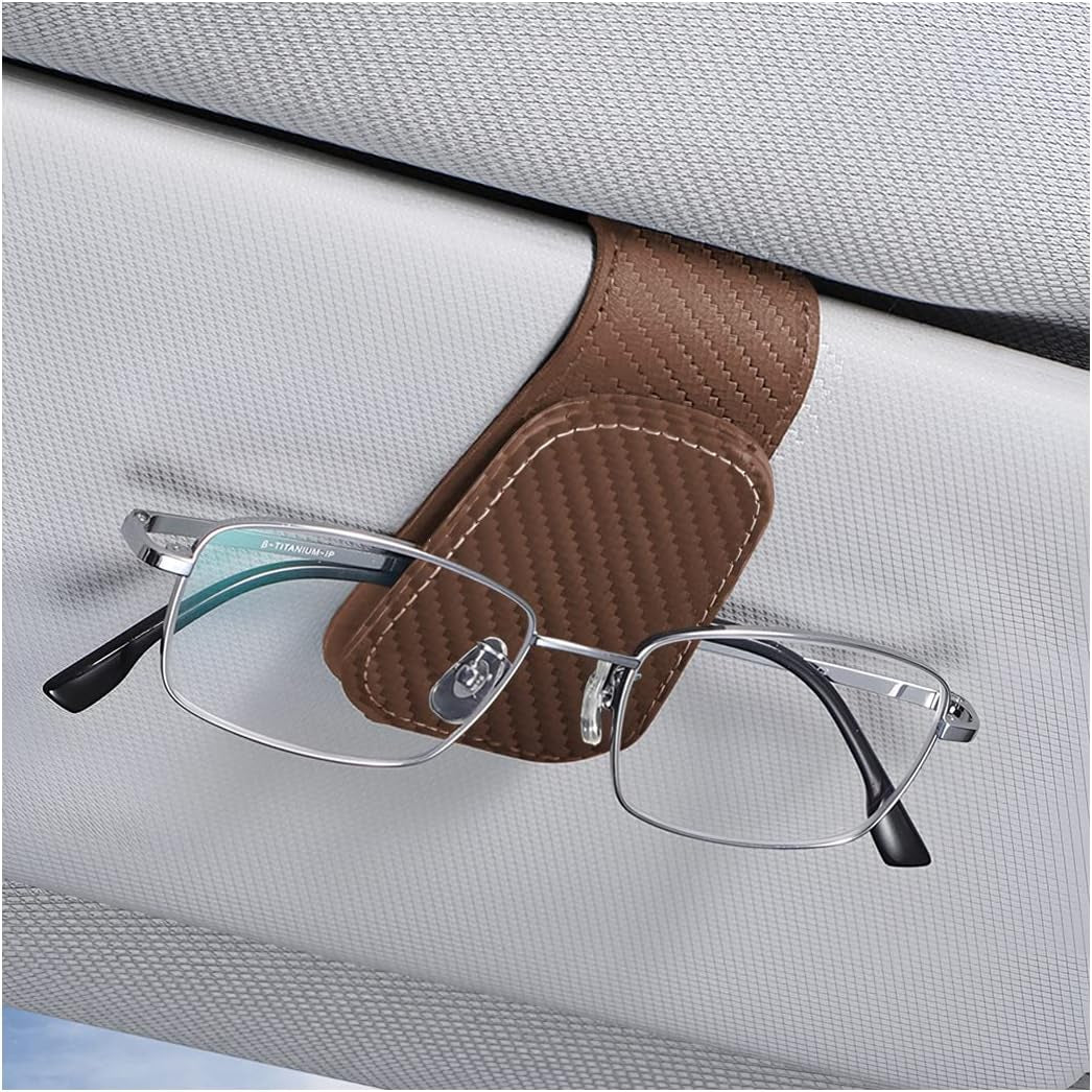 Sunglasses Holders for Car Sun Visor, Leather Eyeglasses Hanger Mounter, Magnetic Glasses Holder and Ticket Card Clip, Auto Interior Accessories Universal for SUV Pickup Truck TRUCK DRIVER