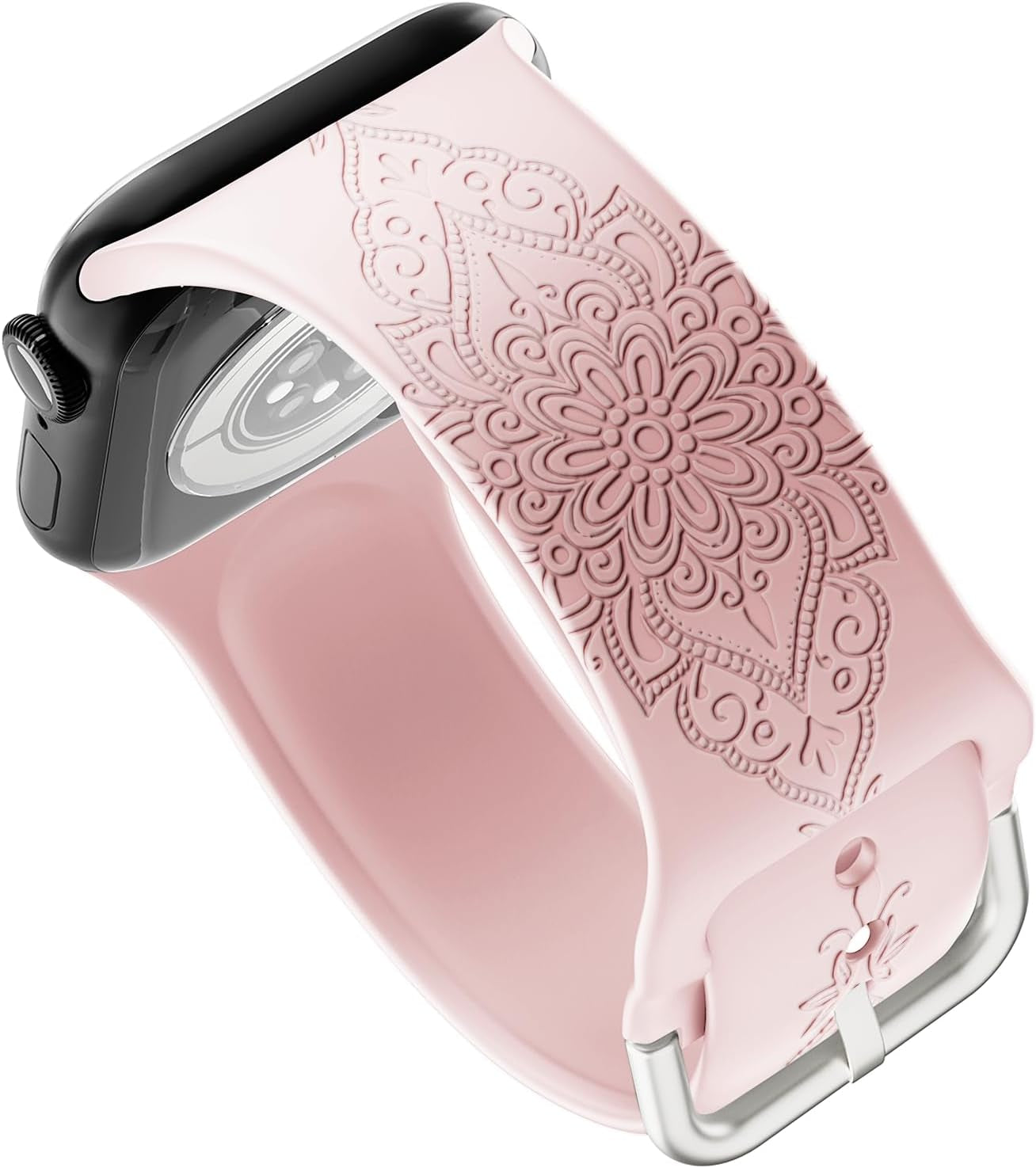 Chinese Style Engraved Bands Compatible with Apple Watch Bands 42Mm 44Mm 45Mm 49Mm for Women Girl, Floral Design Soft Silicone Strap for Iwatch Ultra/Ultra 2 Series 9/8//7/6/5/4/3/2/1/SE