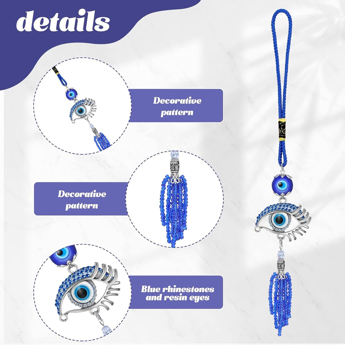 6 Pieces Lucky Evil Eye Car Hanging Ornament Blue Evil Eye with Butterfly Hanging Decoration Turkish Evil Eye with Elephant Amulet Life Tree Amulet Evil Eye Hanging Keychain for Car Home Protection