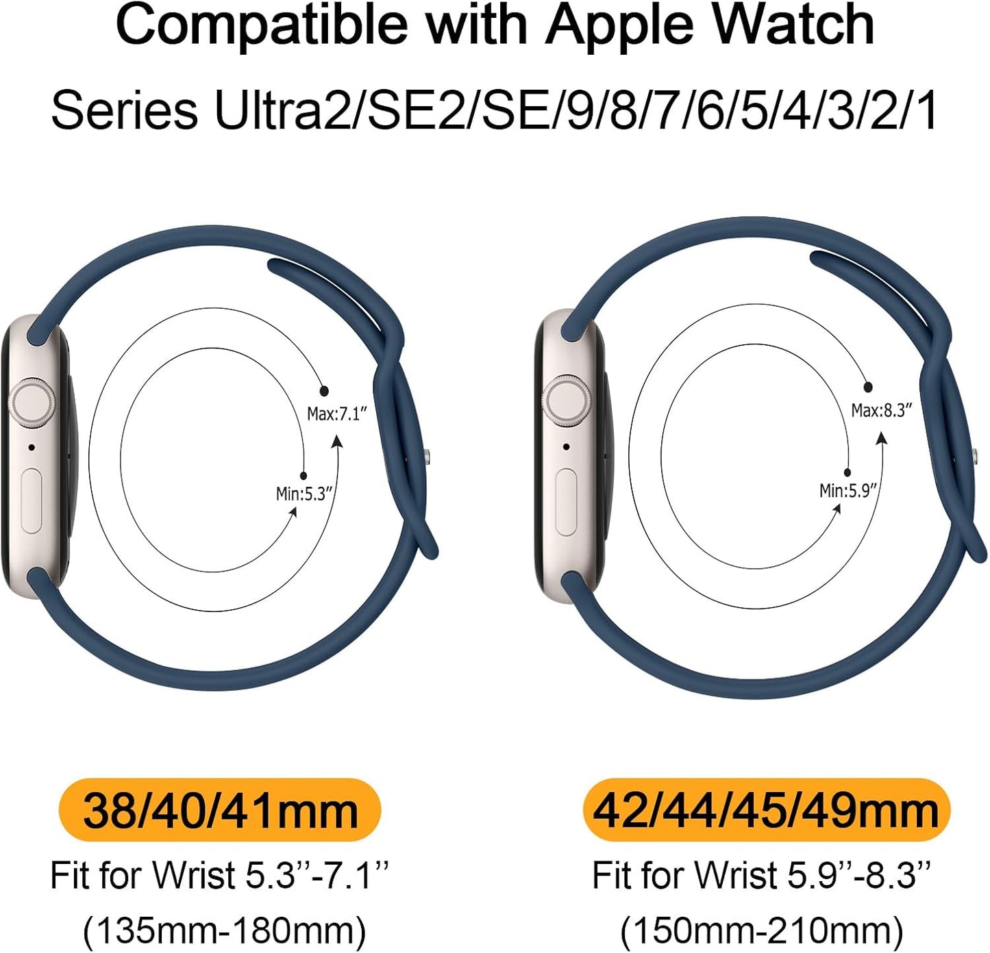 Bands Compatible with Apple Watch Band 38Mm 40Mm 41Mm 42Mm 44Mm 45Mm 49Mm, Soft Liquid Silicone Waterproof Replacement Sport Strap Wristbands for Iwatch Series Ultra2 Ultra SE2 9 8 7 6 5 4 3 2 1 SE Women Men