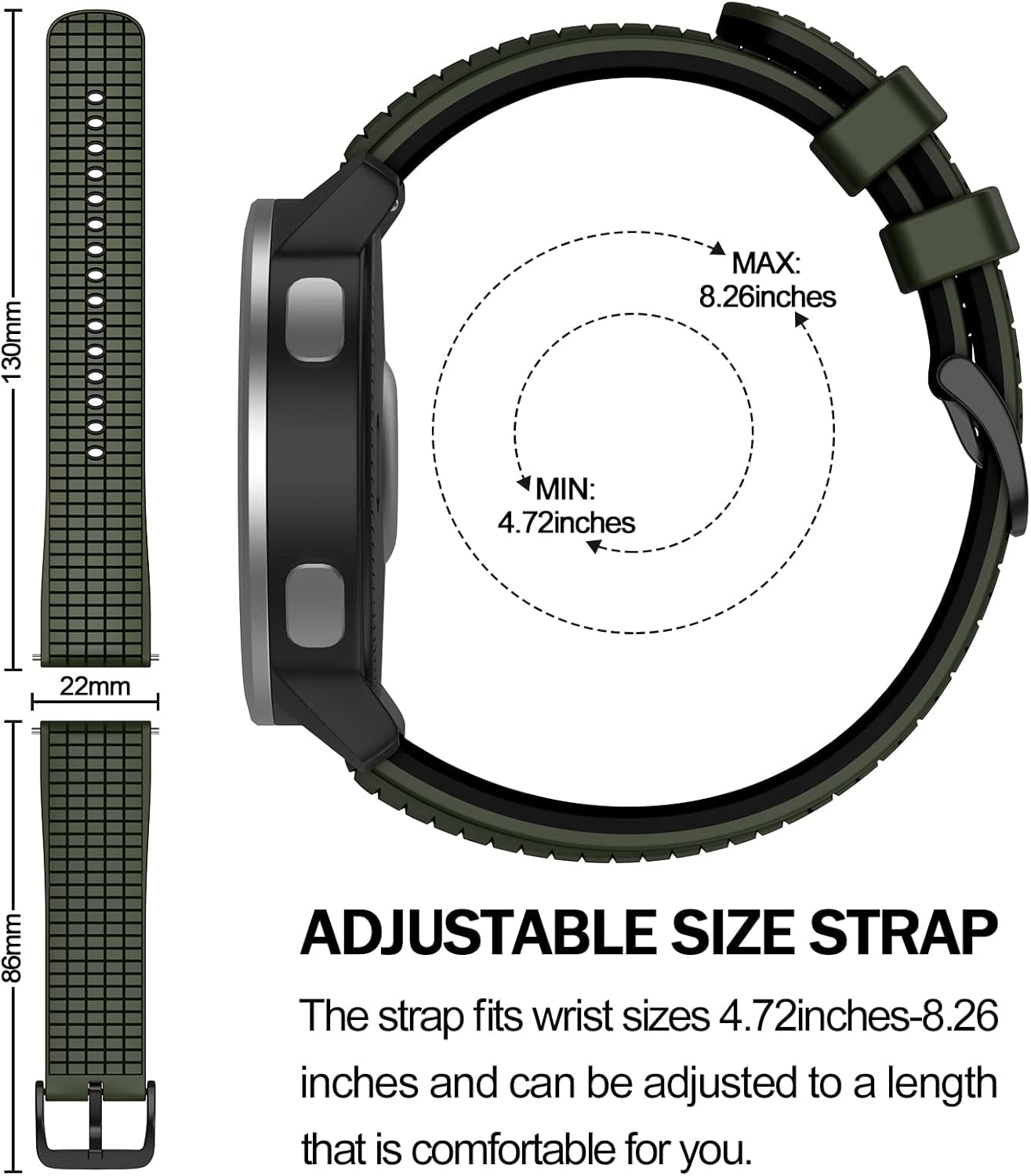 Compatible with Garmin Vivoactive 4 Band, 22Mm Soft Silicone Watch Band for Active/Samsung Galaxy Watch 46 Mm/Gear S3 Frontier/S3 Classic/Huawei Watch Gt2/Ticwatch Pro S2/E2 Smartwatches