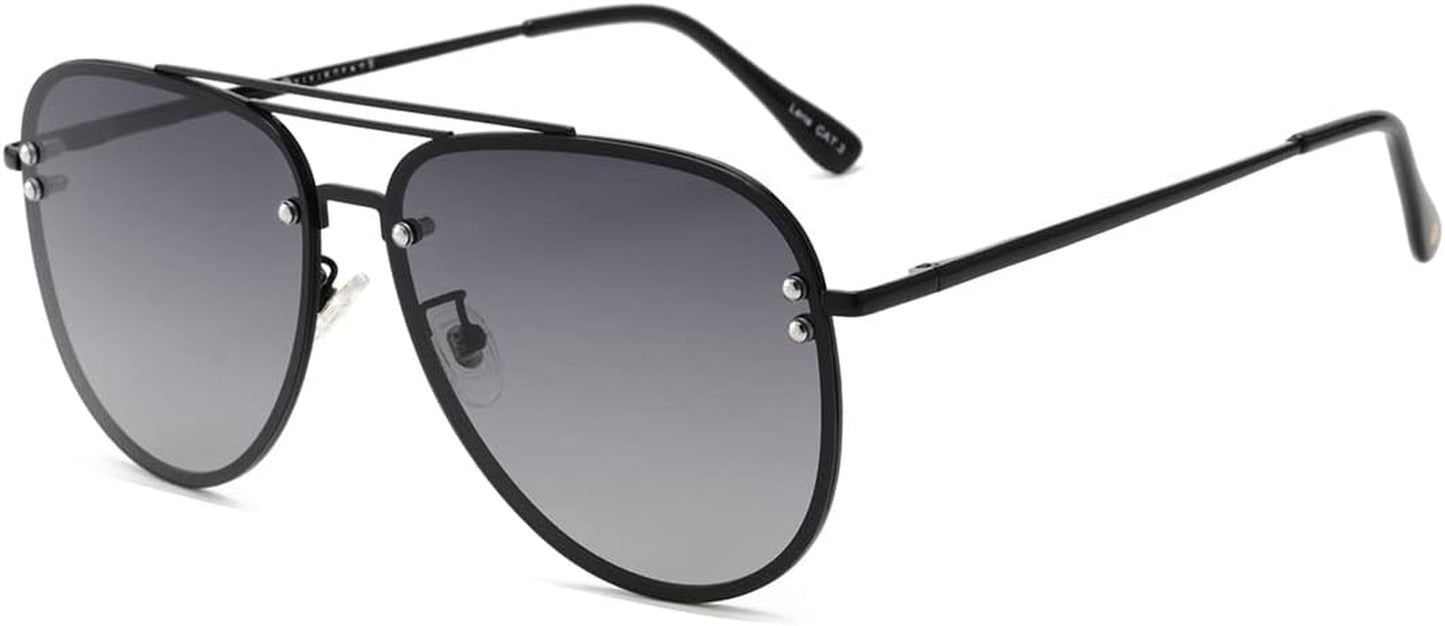 Premium Rimless Oversized Aviator Sunglasses for Women, Polarized PC Lens UV Protection Women’S Shade VF2203