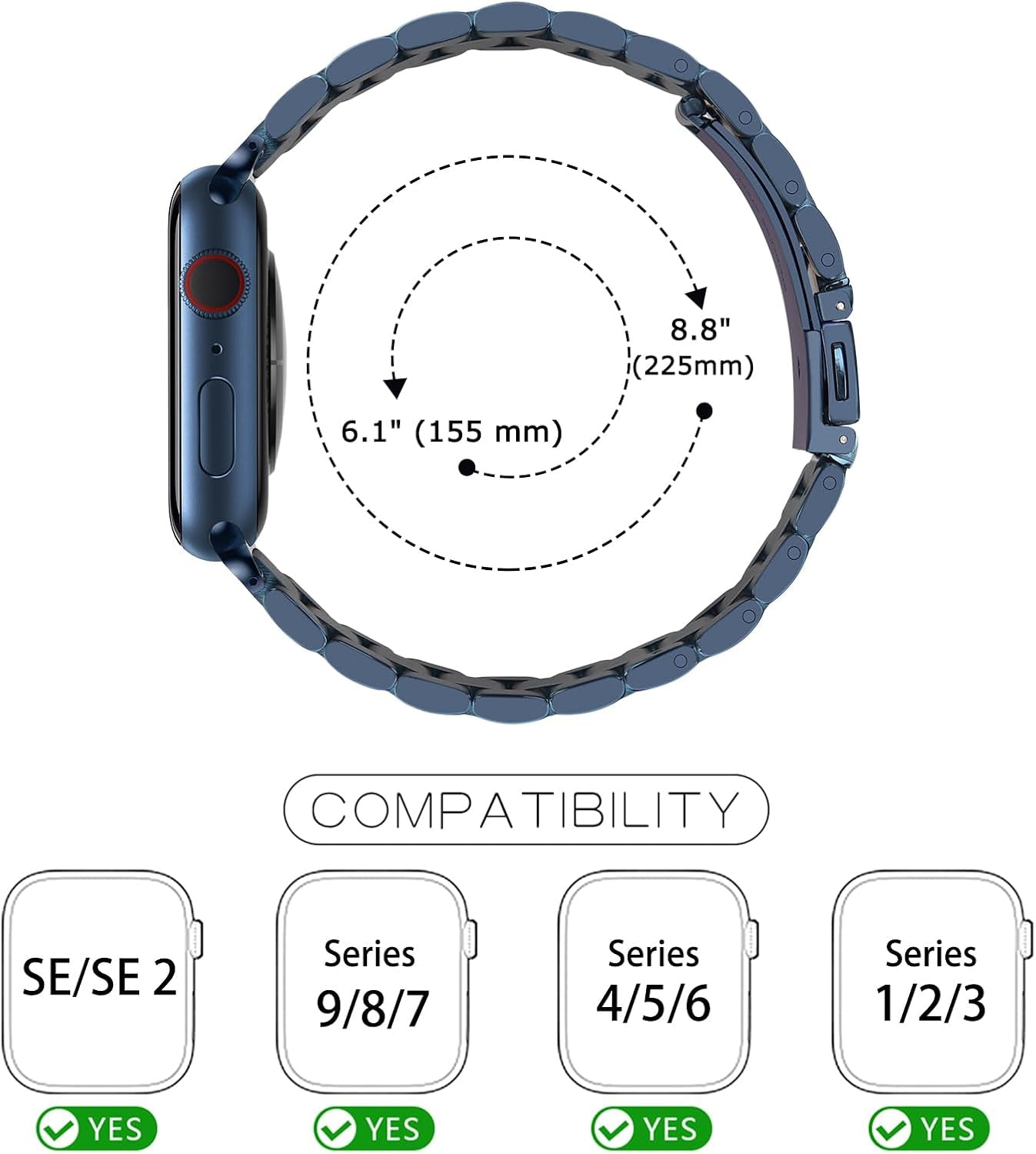 Band Compatible with Apple Watch Band 41Mm 40Mm 38Mm Premium Stainless Steel Metal Replacement Strap Compatible with Apple Watch SE Series 9 8 7 6 5 4 3 2 1 (Blue)