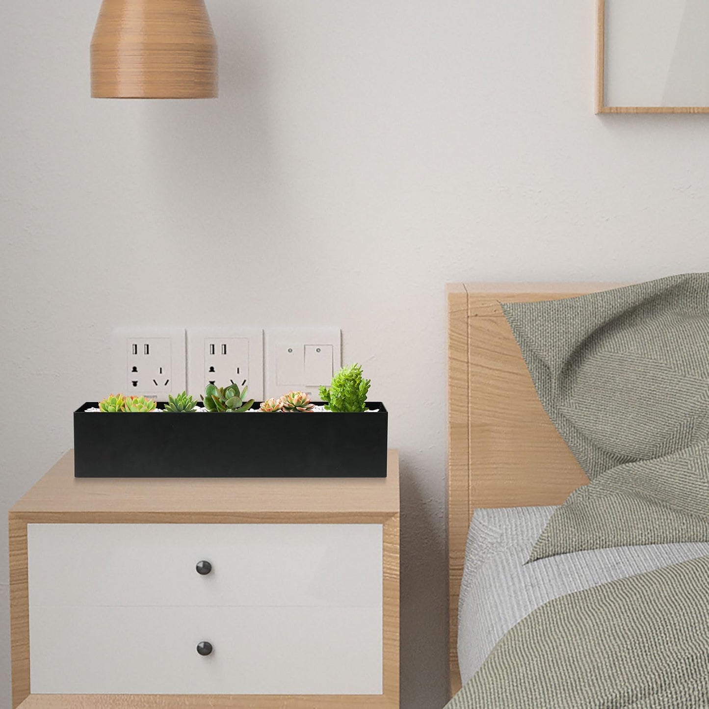 Trough Rectangle Planter Window Sill Planter Box Long Window Planters Modern Galvanized Steel Succulent Planter Black Metal Windowsill Pot 16 in for Indoor Plants Herb Table Home Outdoor