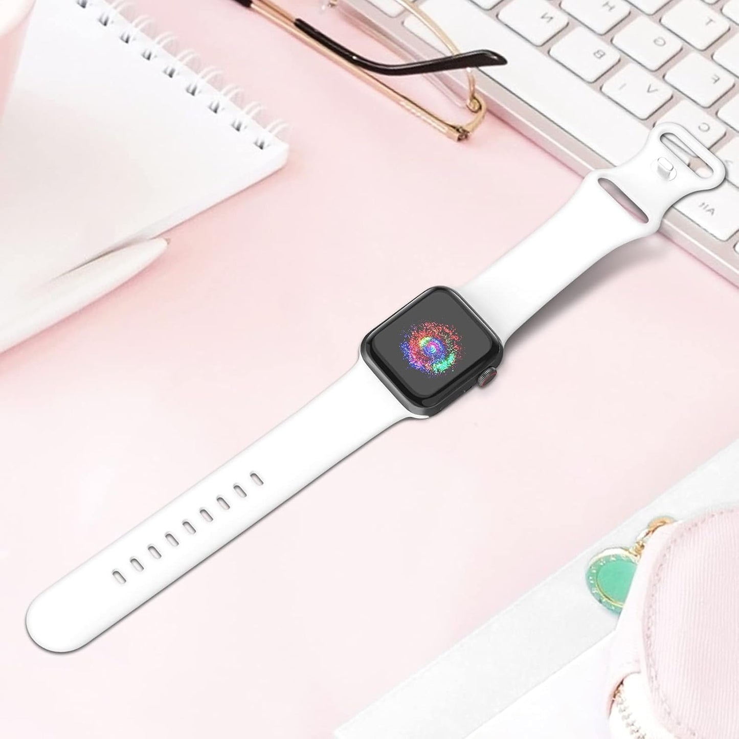 Sport Band Compatible with Apple Watch Bands 38Mm 40Mm 41Mm 42Mm 44Mm 45Mm 49Mm,Soft Silicone Strap Compatible for Apple Watch Series 9 Ultra 8 7 6 5 4 3 2 1 SE Men Women White 38/40/41MM