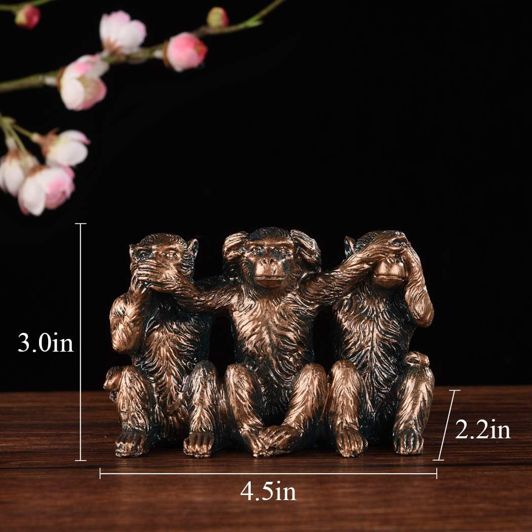 Three Monkeys Statue See-No Speak-No Hear-No Evil Brown 2.8" Resin Home Office Decoration Gifts PTZD047
