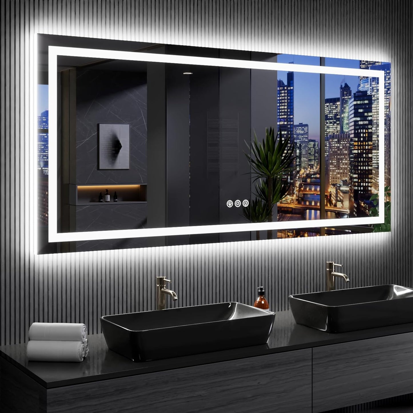 60”X30“ RGB LED Bathroom Mirror with Lights for Bathroom, Anti-Fog, Dimmable,Multiple Light Modes, RGB Backlit + Front Light, Memory Function, Tempered Glass