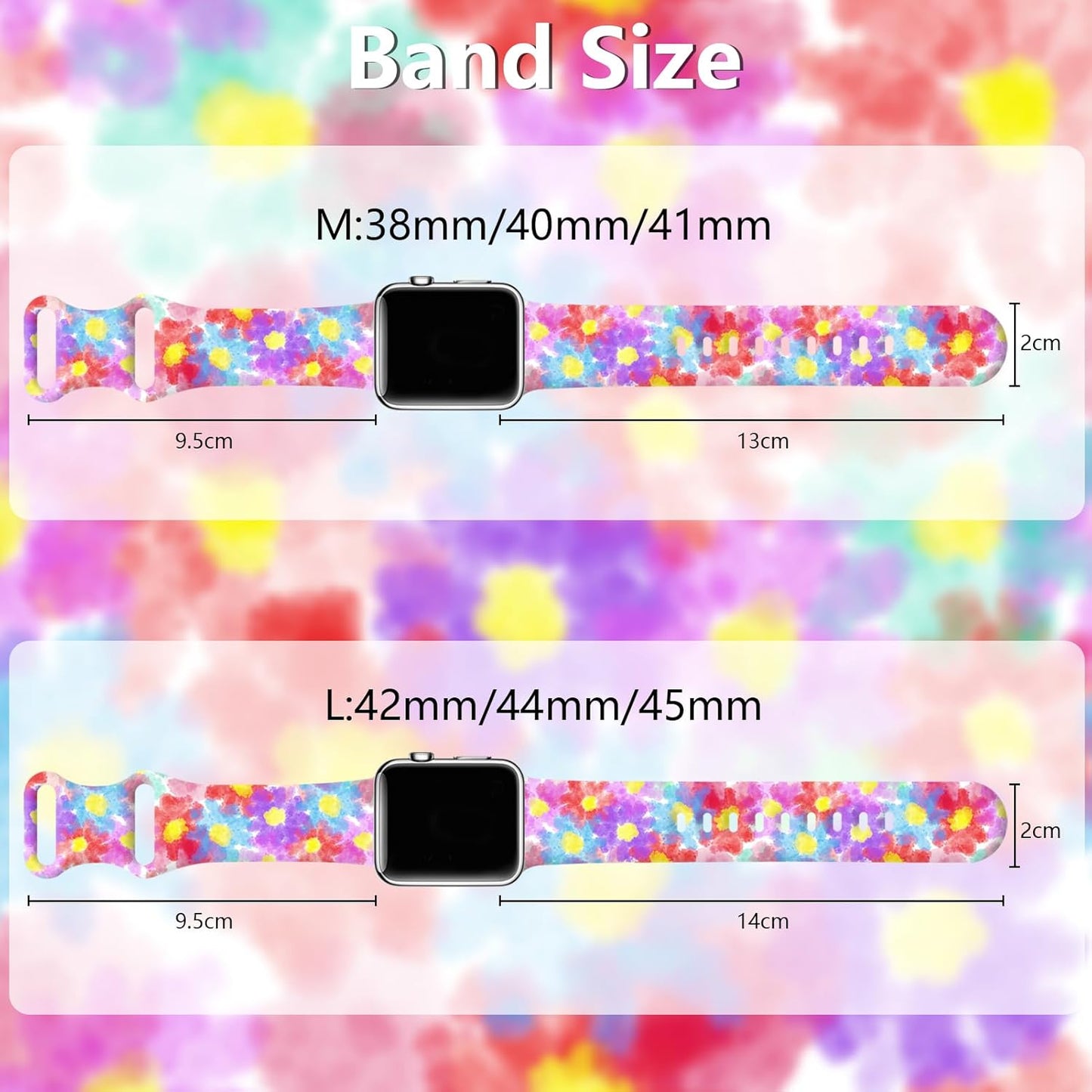 Floral Silicone Band Compatible with Apple Watch Bands for Women, 38Mm 40Mm 41Mm 42Mm 44Mm 45Mm 49Mm, for Iwatch Band Series 9 SE Ultra 8 7 6 5 4 3 2 1