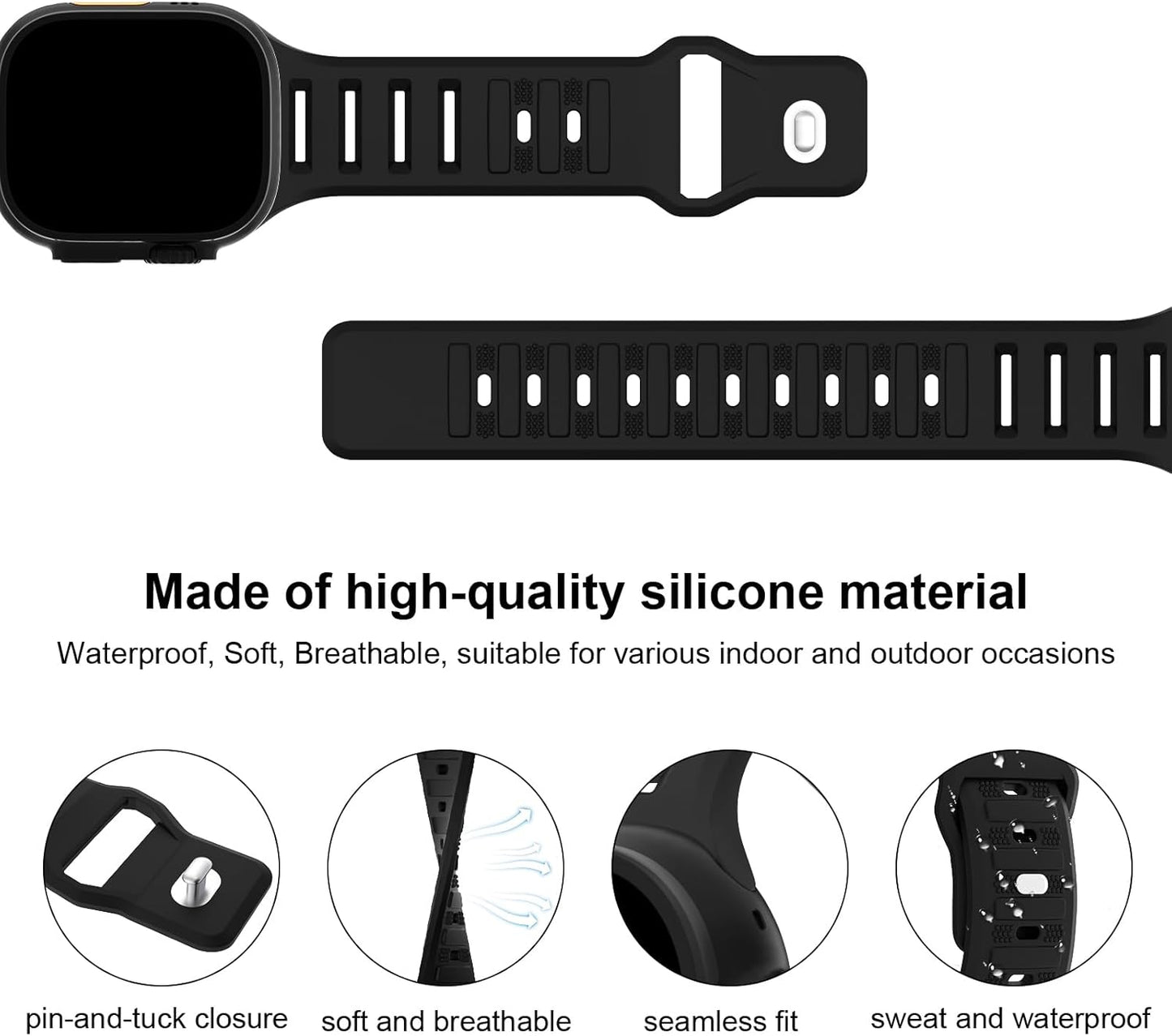 Sport Bands Compatible with Apple Watch 38Mm 40Mm 41Mm 42Mm 44Mm 45Mm 49Mm, Soft Silicone Replacement Waterproof Strap Wristband for Iwatch Series Ultra/Ultra 2 9/8/7/6/5/4/3/2/1 SE Women Men
