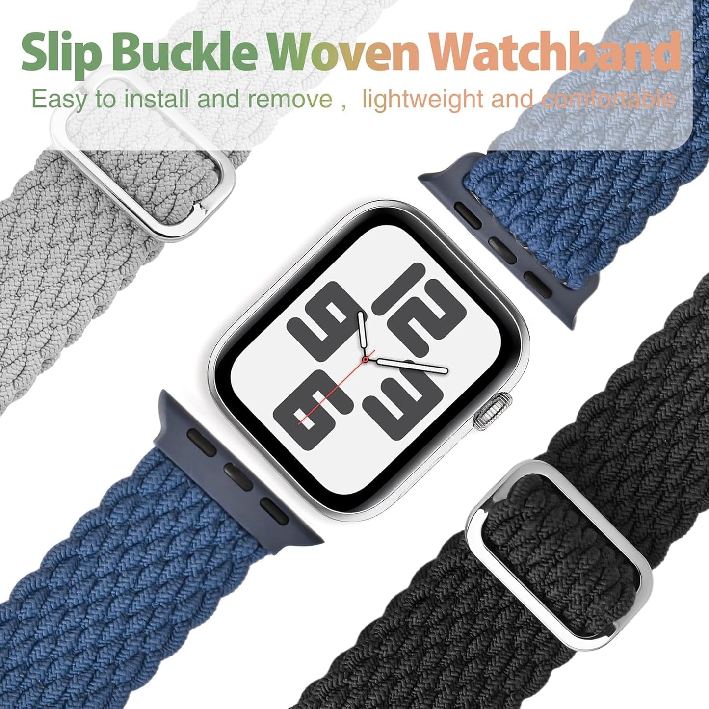 2 Pack Braided Stretchy Nylon Compatible with Kids Apple Watch Band 38Mm 40Mm 41Mm 42Mm 44Mm 45Mm 49Mm, Elastic Sport Strap Wristband Replacement for Iwatch Band Ultra 2 1 Series 9 8 7 6 5 4 3 2 1 SE SE2 Boys Girls Small Wrist