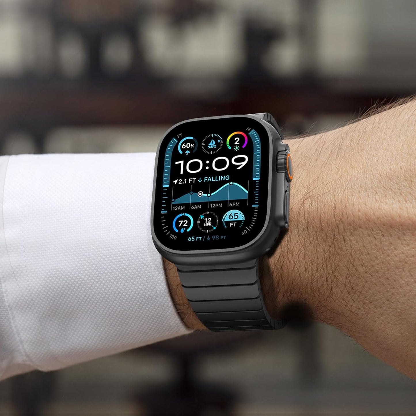 Titanium Band for Apple Watch Band, Lightweight Titanium Metal Strap for Apple Watch Ultra 2/Ultra 49Mm, Series 10 46Mm, 9/8/7 45Mm, SE2/6/5/4 44Mm, 3/2/1 42Mm, Black with Magnetic Clasp