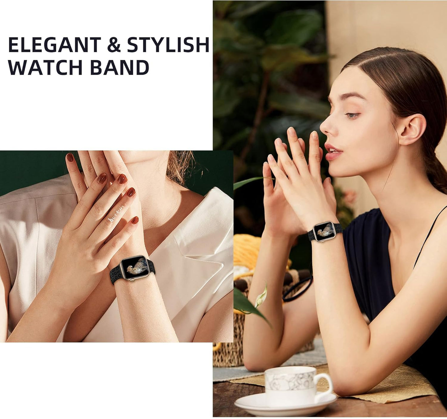 2-Pack Luxury Cheetah Slim Sport Wristbands Compatible with Apple Watch Band 40Mm 38Mm 41Mm 42Mm 44Mm 45Mm 49Mm for Women & Men,Engraved Soft Silicone Watch Strap for Iwatch Ultra/Ultra 2 Series 8 7 6 5 4 3 2 1 SE
