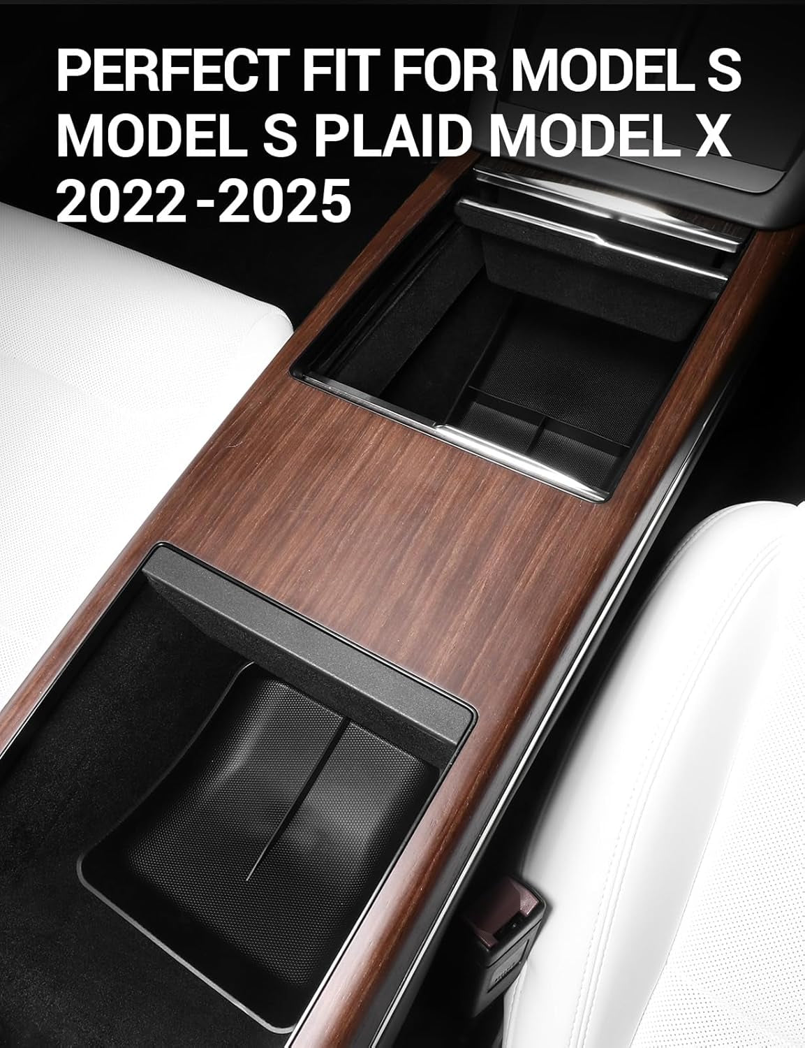 Upgraded Tesla Model S Model X Lower Center Console Organizer Tray, Bottom Console Pad Armrest Storage Box Fit Model S Model S Plaid Model X Model X Plaid Interior Accessories 2022-2025