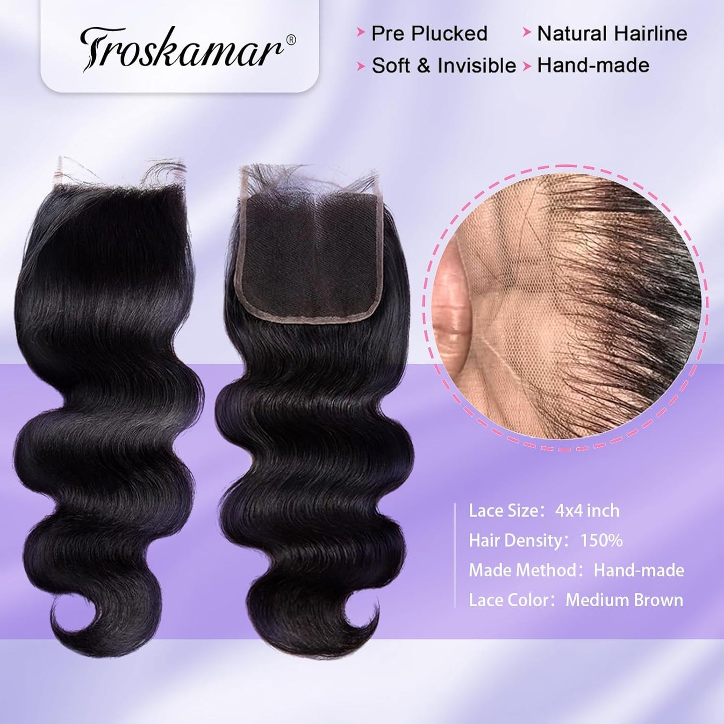 12A Bundles with Closure Human Hair Bundles Unprocessed Weave 3 Bundles Brazilian Body Wave Human Hair Bundles with Closure with 4X4 Lace Closure Free Part Natural Color(14 16 18+14 Inches)