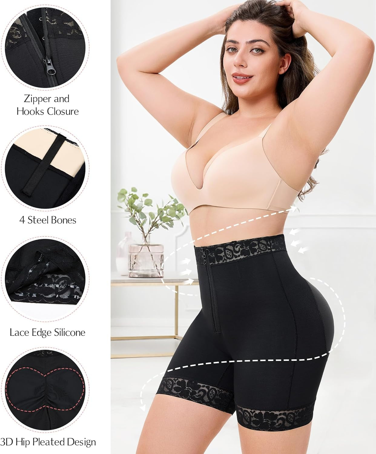 Tummy Control Panties Butt Lifting Shapewear Shorts for Women Zipper Body Shaper Shorts Thigh Slimmer Underwear