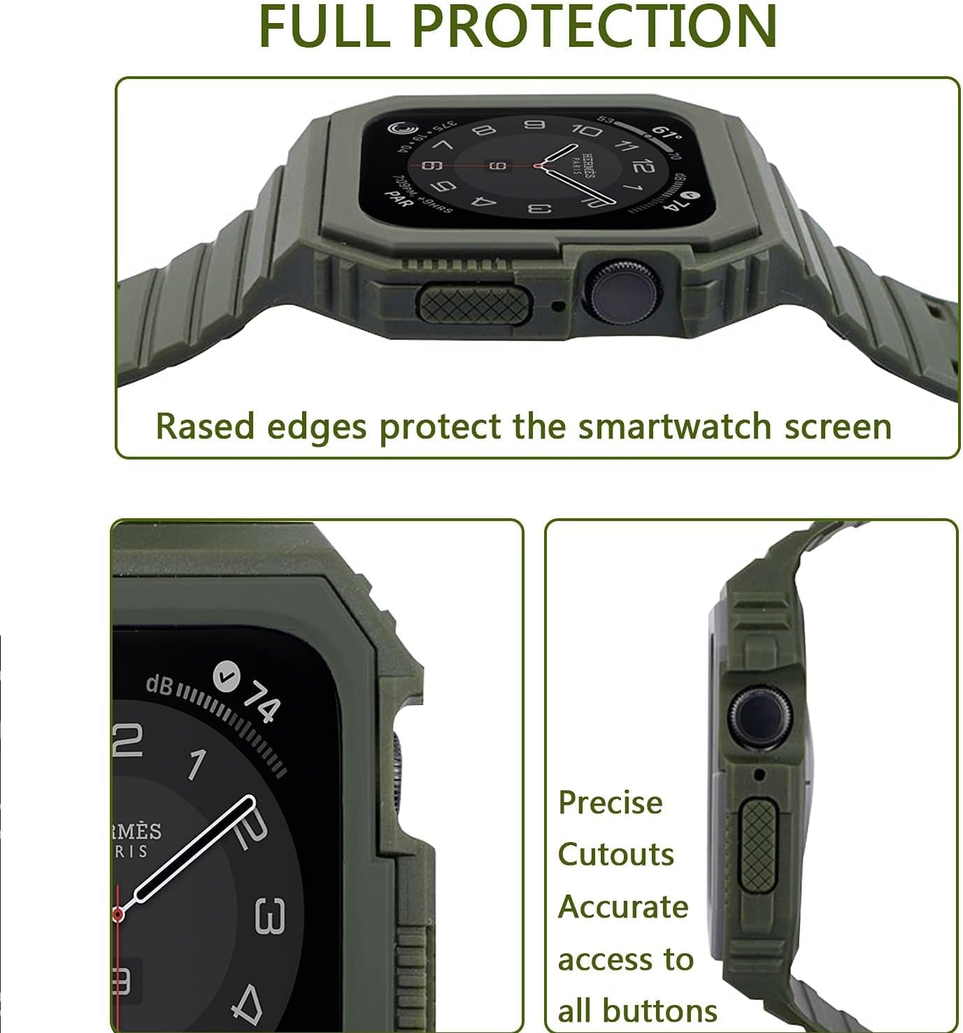 For Apple Watch Band with Case,Tpu Rugged Bumper Shockproof Impact Resistant Cover Sports Wrist Strap for Iwatch Series 9 8 7 6 5 4 SE 3 2 1