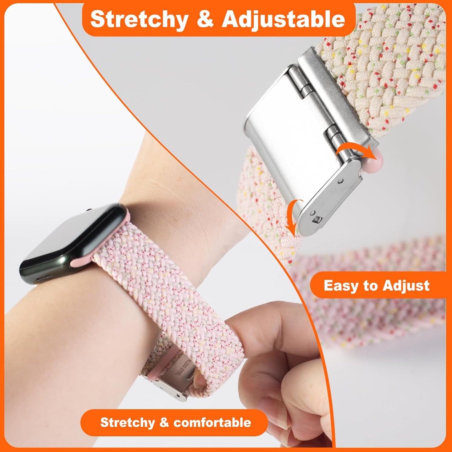 Compatible with Apple Watch Band Braided Stretchy Wristbands, Solo Loop Strap with Adjustable Buckle for Iwatch Series 8 7 6 SE 5 4 3 2 1 Ultra, 38Mm 40Mm 41Mm 42Mm 44Mm 45Mm 49Mm Women Men, 3Packs