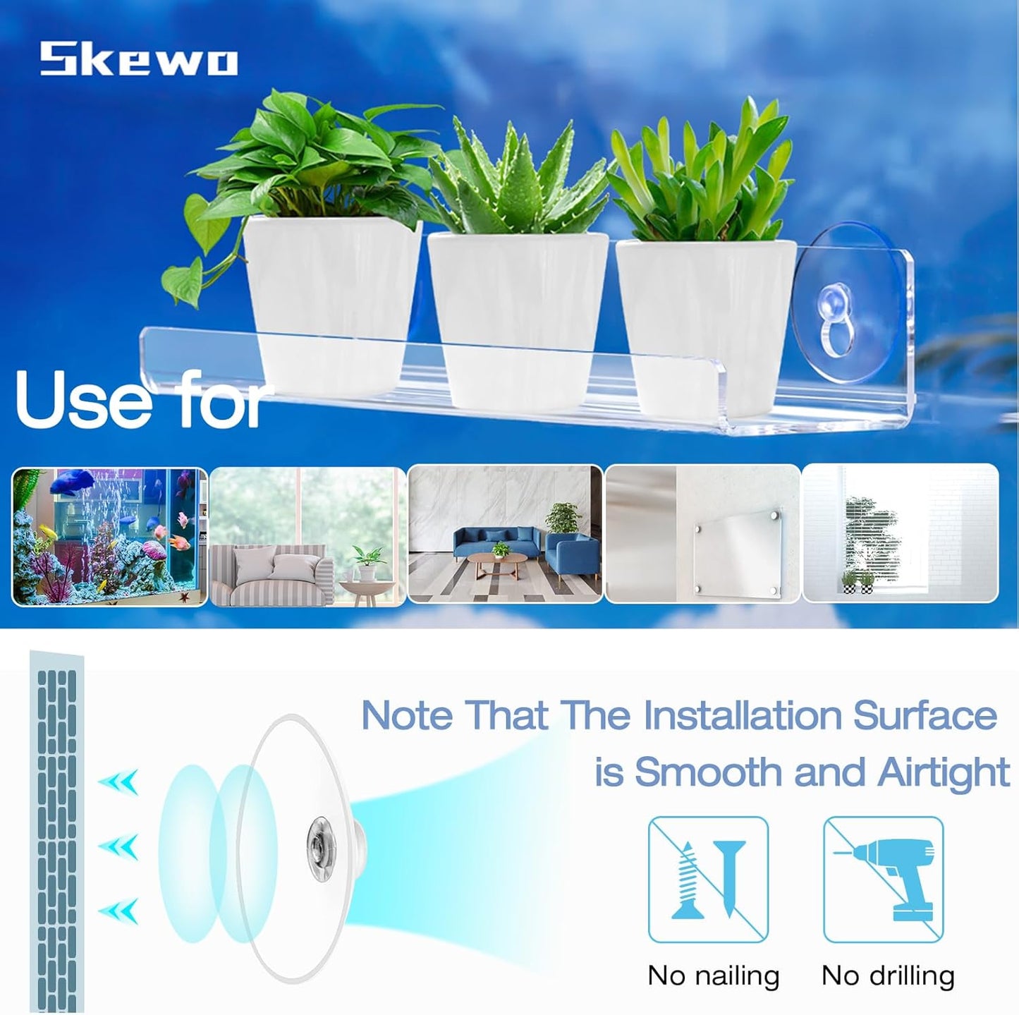 12 Inch Acrylic Window Sill Extender for Window Boxes, 2 Pack Window Shelf for Plants, Suction Cup Shelf for Plants Window, for Succulent Planters, Herb Pots, Indoor Plants (12In-2Pcs)