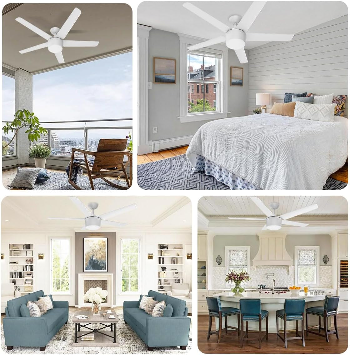 52-Inch Smart Ceiling Fan with Light, DC Reversible Motor Noiseless Timing 3CCT Dimmable, White Ceiling Fan Compatible with Alexa Smart Tuya App for Living Room Indoor & Outdoor Garage Shop ETL