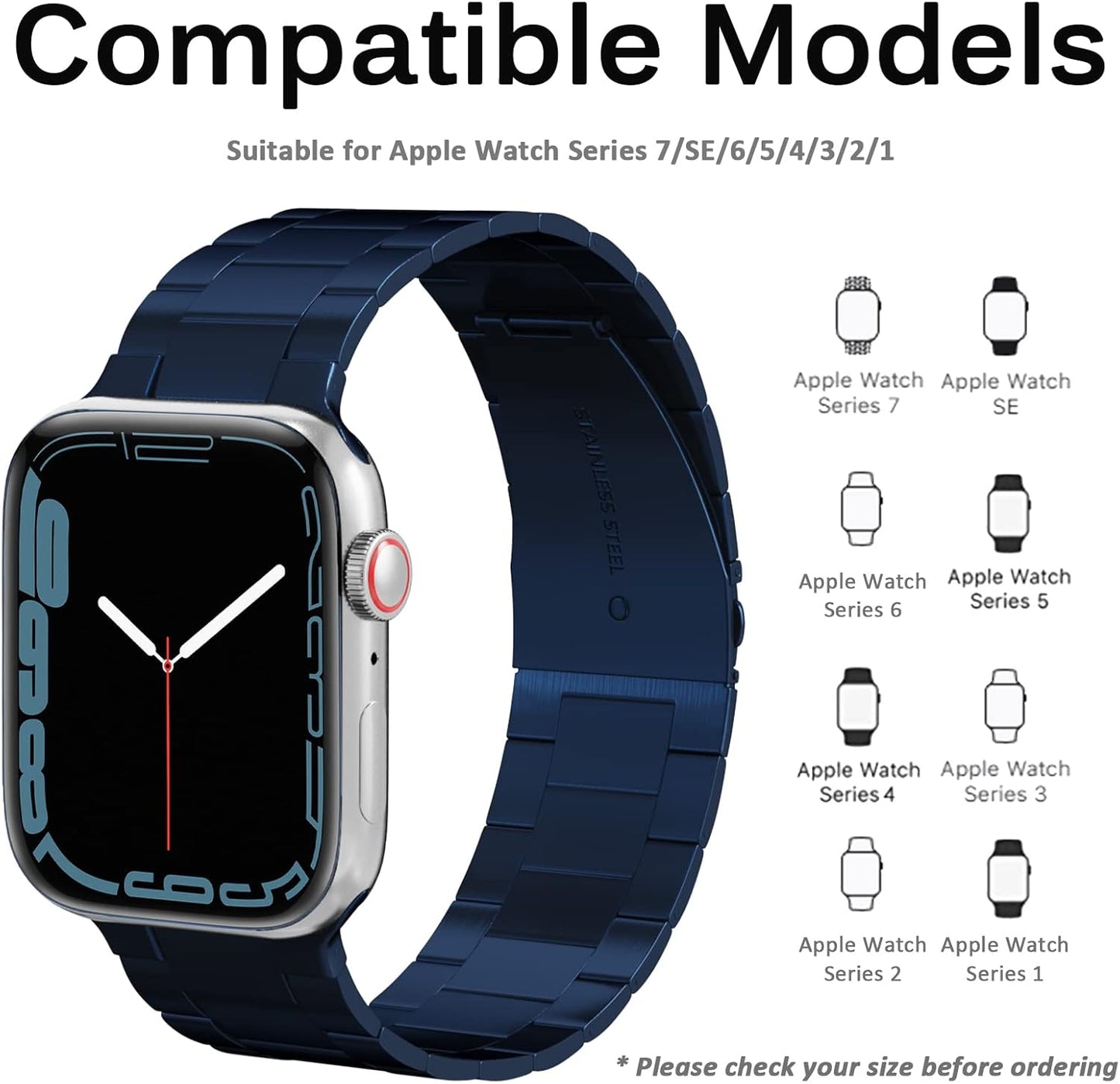 Compatible for Apple Watch Band 41Mm 38Mm 40Mm Strap Stainless Steel Metal for Women/Men Ultra- Thin Ajustable Band Strap for Apple Watch Series 9 8 7 6 5 4 3 2 1 SE2 SE Blue