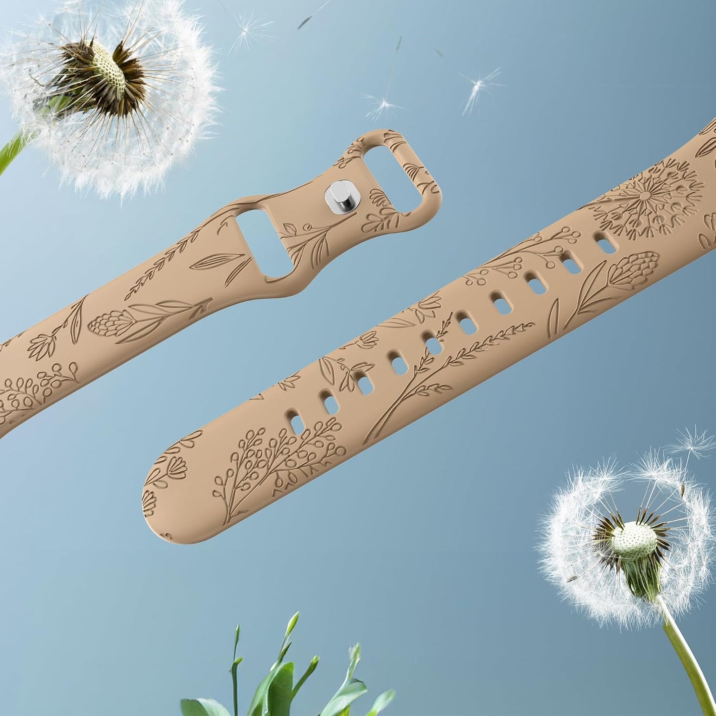 Floral Engraved Bands Compatible with Apple Watch Band for Women 44Mm 40Mm 38Mm 41Mm 45Mm 49Mm 42Mm, Soft Silicone Dandelion Pattern Sport Strap for Iwatch Bands Series Ultra 2 SE 9 8 7 6 5 4 3 2 1
