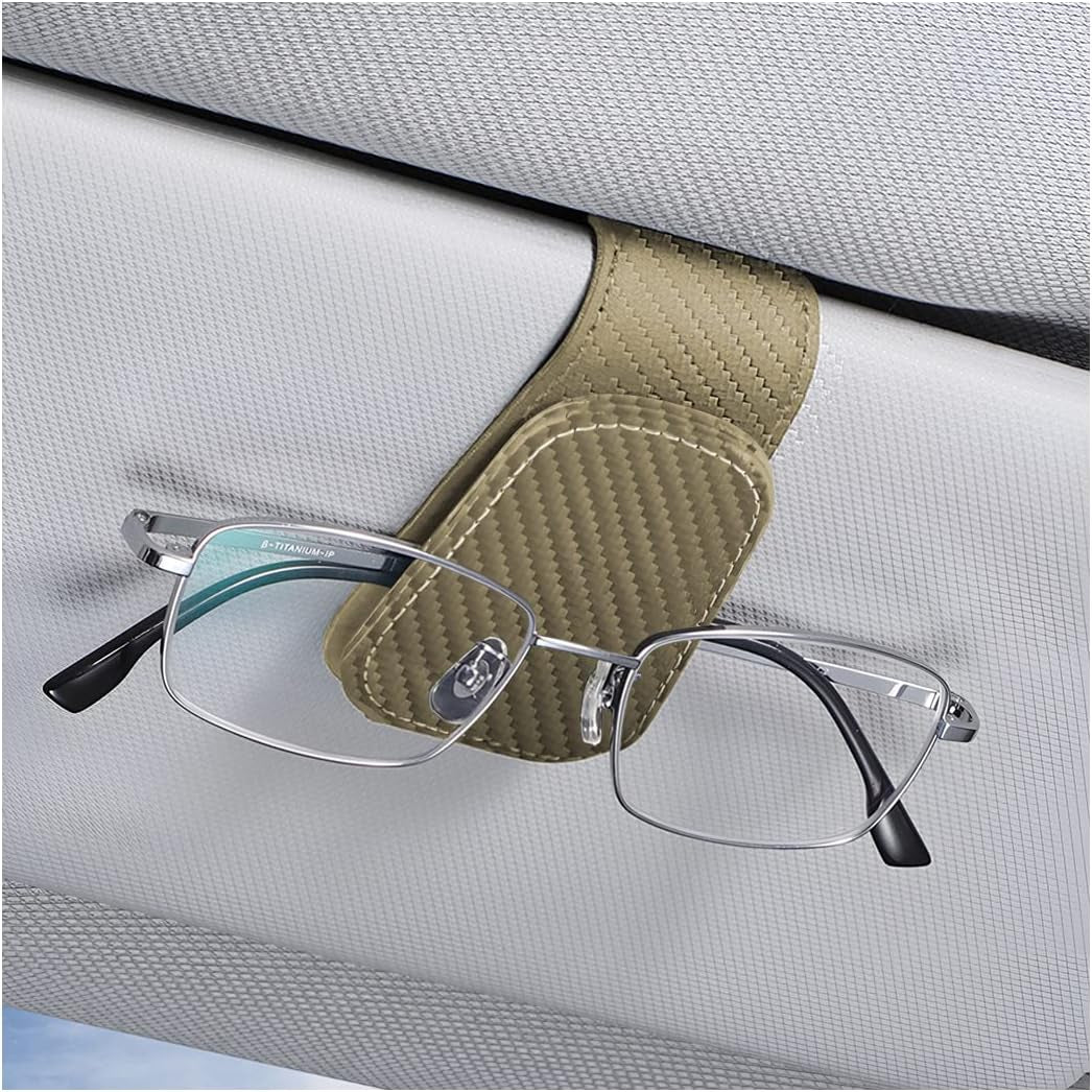 Sunglasses Holders for Car Sun Visor, Leather Eyeglasses Hanger Mounter, Magnetic Glasses Holder and Ticket Card Clip, Auto Interior Accessories Universal for SUV Pickup Truck TRUCK DRIVER