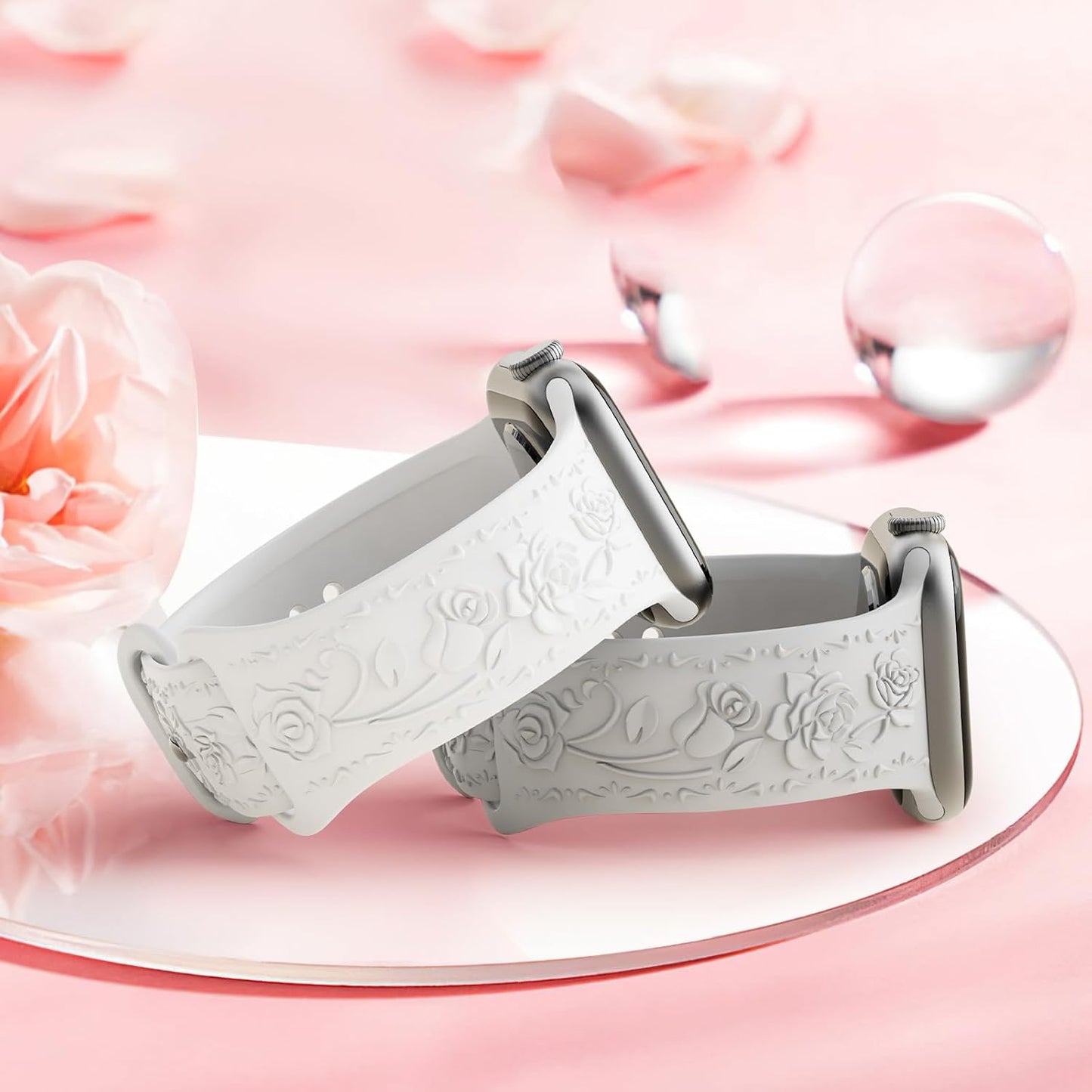 3 Packs Floral Engraved Bands Compatible with Apple Watch Band 40Mm 41Mm 38Mm 42Mm 44Mm 45Mm 49Mm Women, Soft Silicone Cute Embossed Rose Apple Watch Band for Iwatch Series 9/8/7/SE/6/5/4/3/2/1