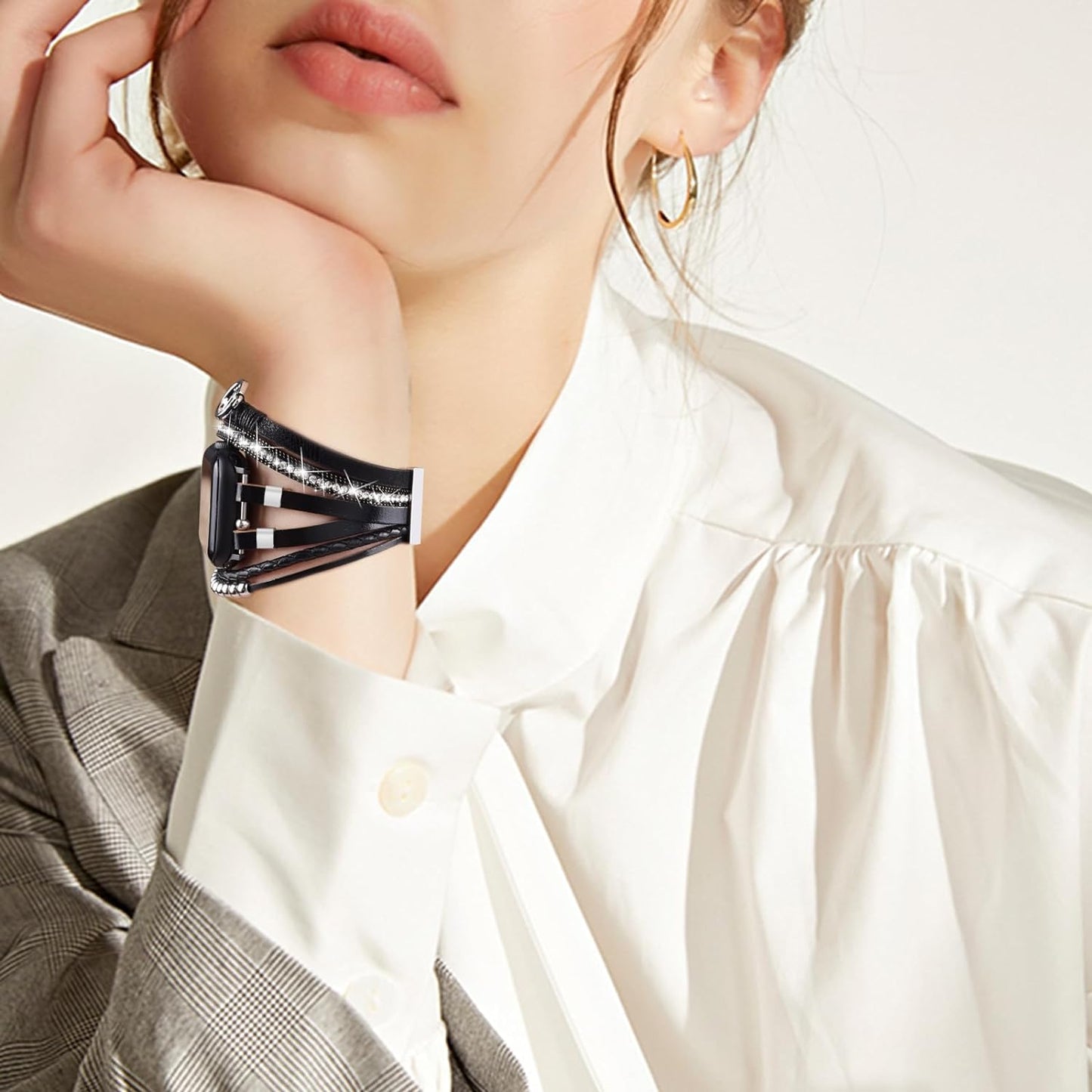 Boho Leather Bracelet Compatible with Apple Watch Band 38Mm 40Mm 41Mm Women, Handmade Multilayer Wrap Beaded Jewelry Apple Watch Strap for Iwatch Series 9 8 7 6 5 4 3 2 1 Black