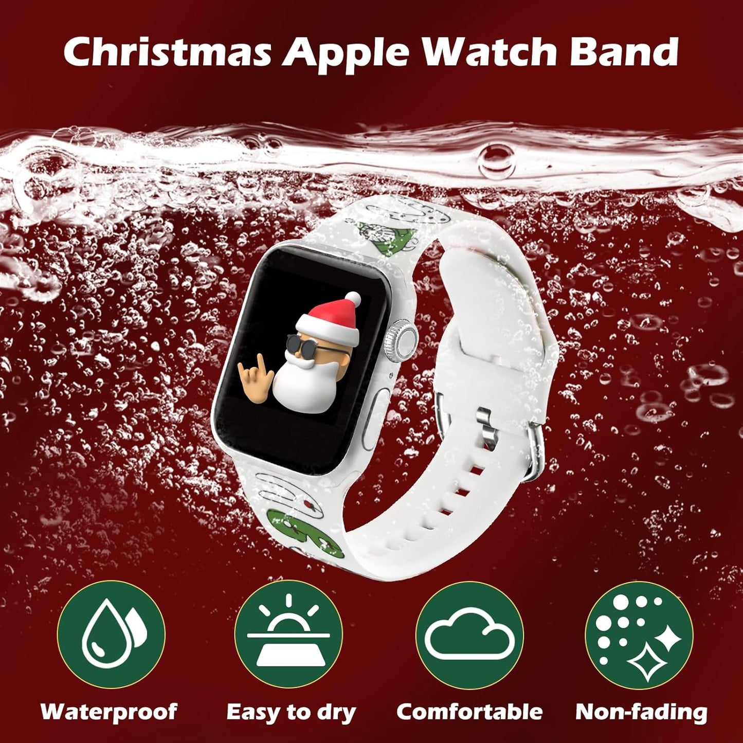 Christmas Watch Bands Compatible with Apple Watch Band 40Mm for Women Series 9 8 7, Apple Watch Bands Silicone Strap Waterproof 38Mm/41Mm for SE Series 6 5 4 3 Gift Iwatch Bands Men