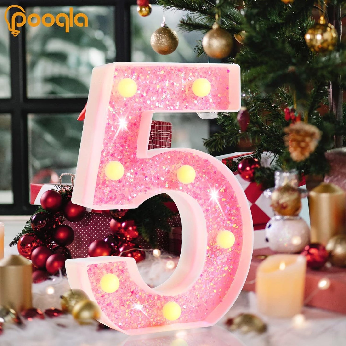 Marquee Numbers Lights, Light up Numbers Battery Powered, Glitter Lighted Numbers for Birthday Party, Shiny LED Numbers for Christmas Wedding Home Bar Decoration, Pink Number 3